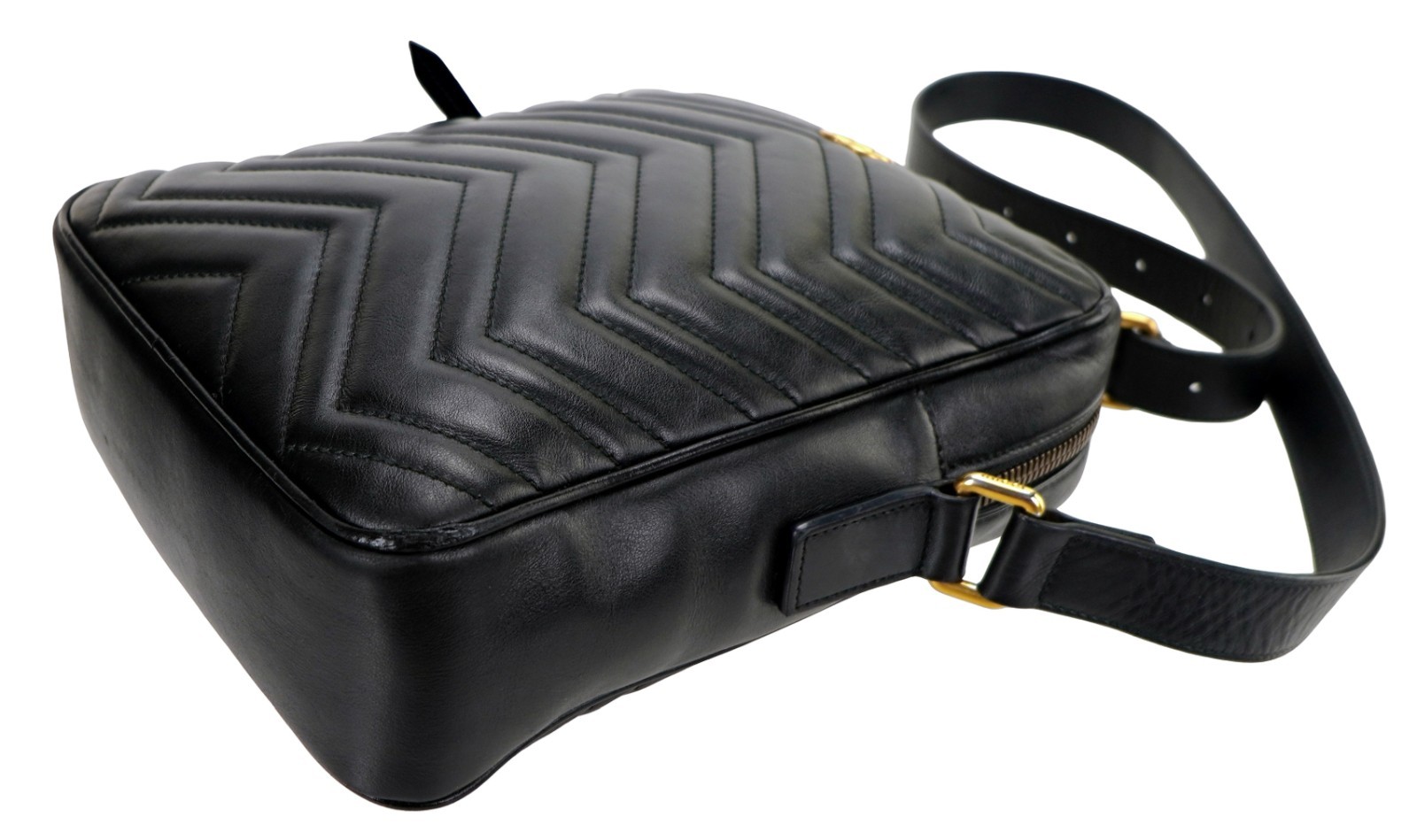 Authentic GUCCI Black Marmont Leather Crossbody Zip-Top Messenger Bag Italy