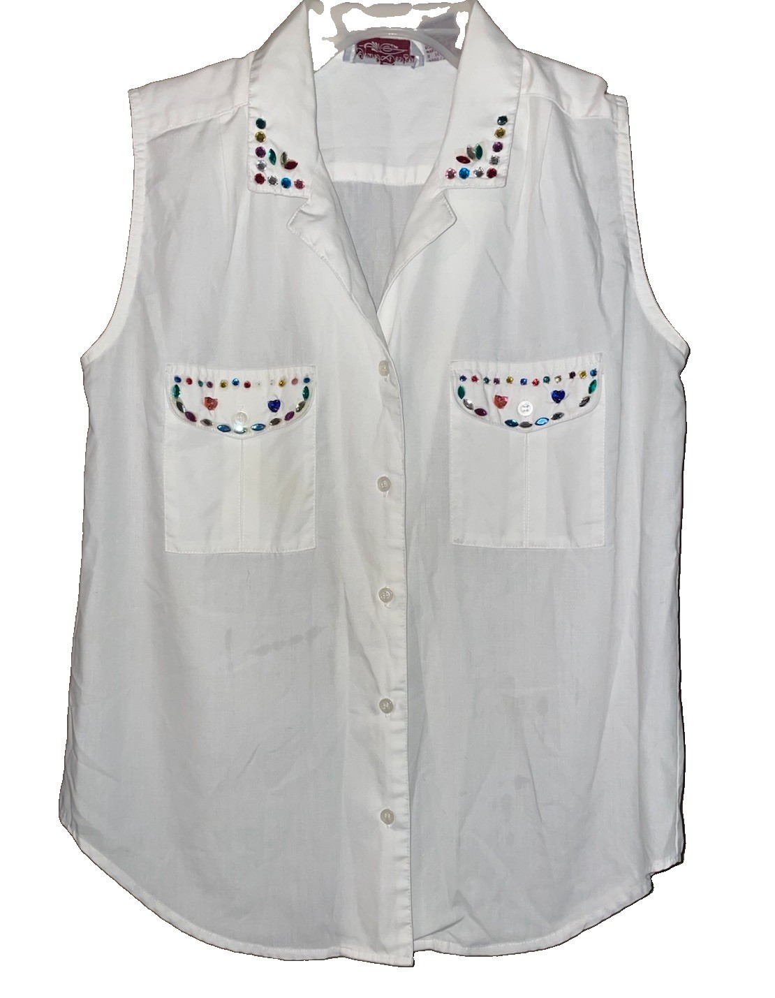 Vintage Grand Design Women’s Sleeveless Collared Embroidered Blouse Sz 8