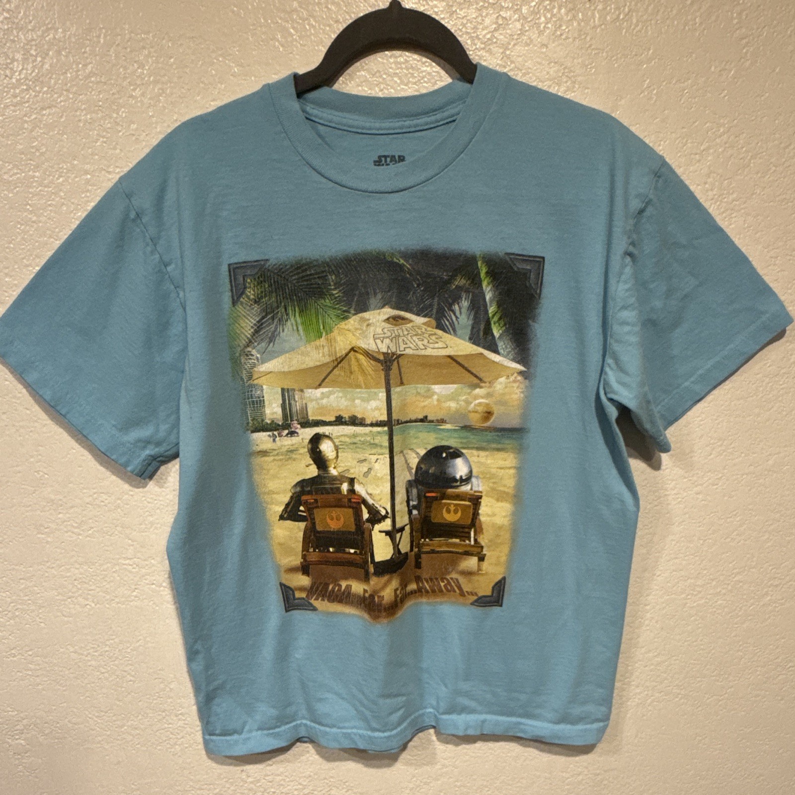 Star Wars Men’s Blue C-3PO & R2-D2 Graphic Print Crew Neck T-Shirt Size L