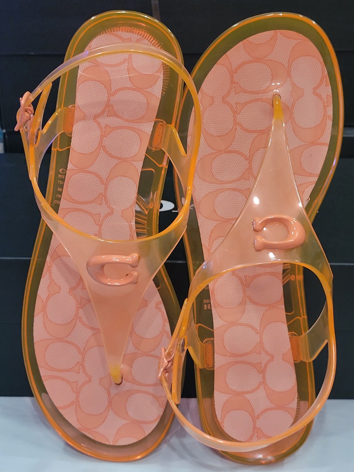 COACH Natalee Jelly Sandals SZ. 9B Orange Tangerine Logo Thong Sandals C3067 Ne