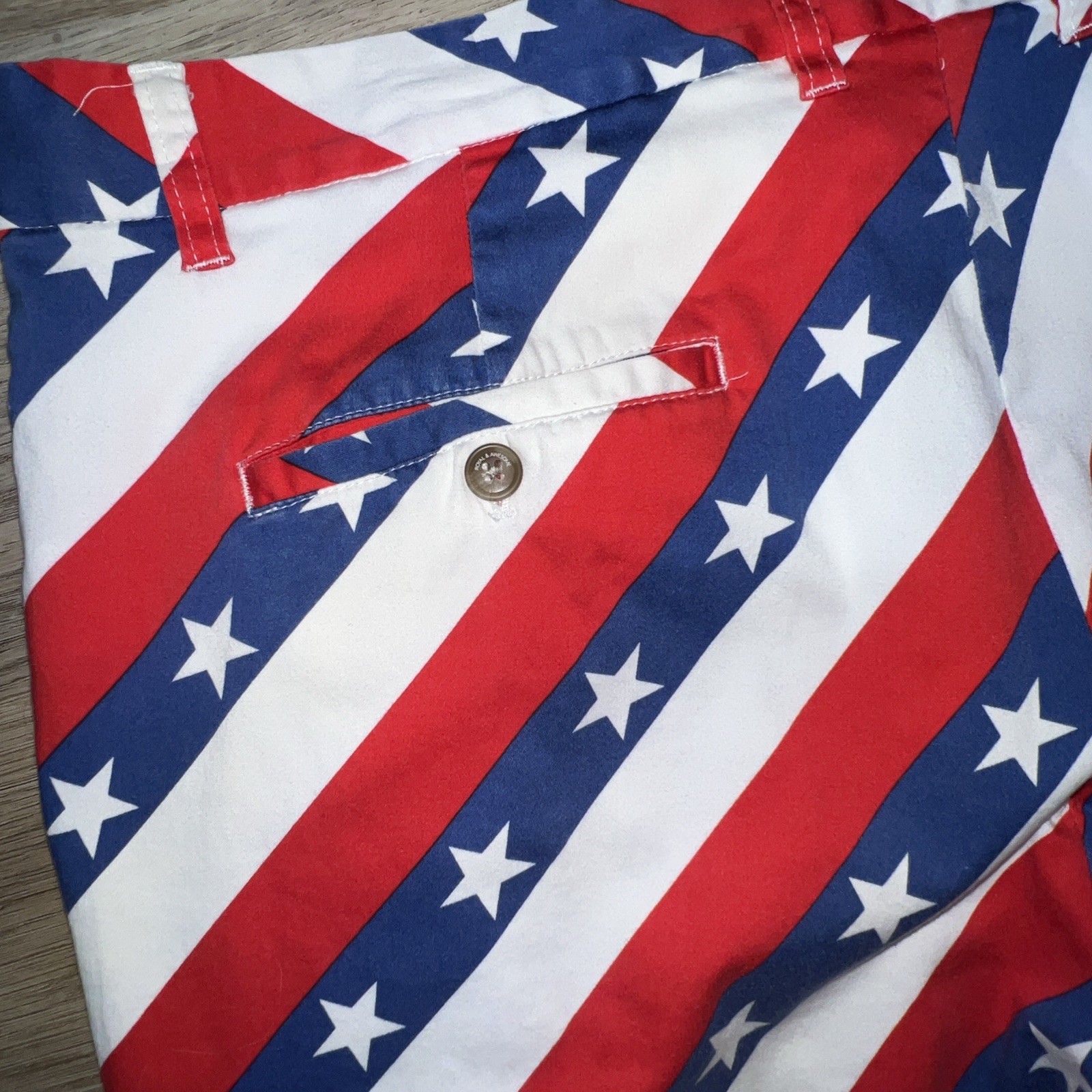 Royal & Awesome Pars and Stripes Trousers Golf Pants 40×32 Stars Red White