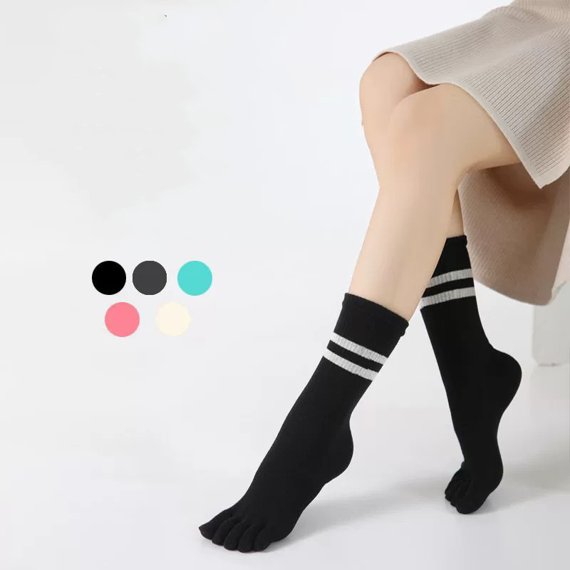 5 Pairs Cotton Low Cut Ankle Five Finger Toe Socks Sport Striped Solid Women 5-9