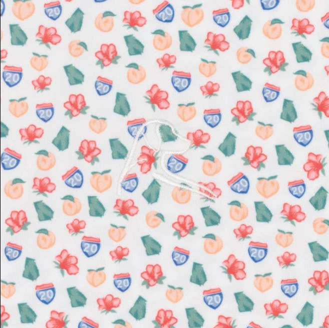 Rhoback The Georgia Peach Men Performance Polo White Floral Fruit Top