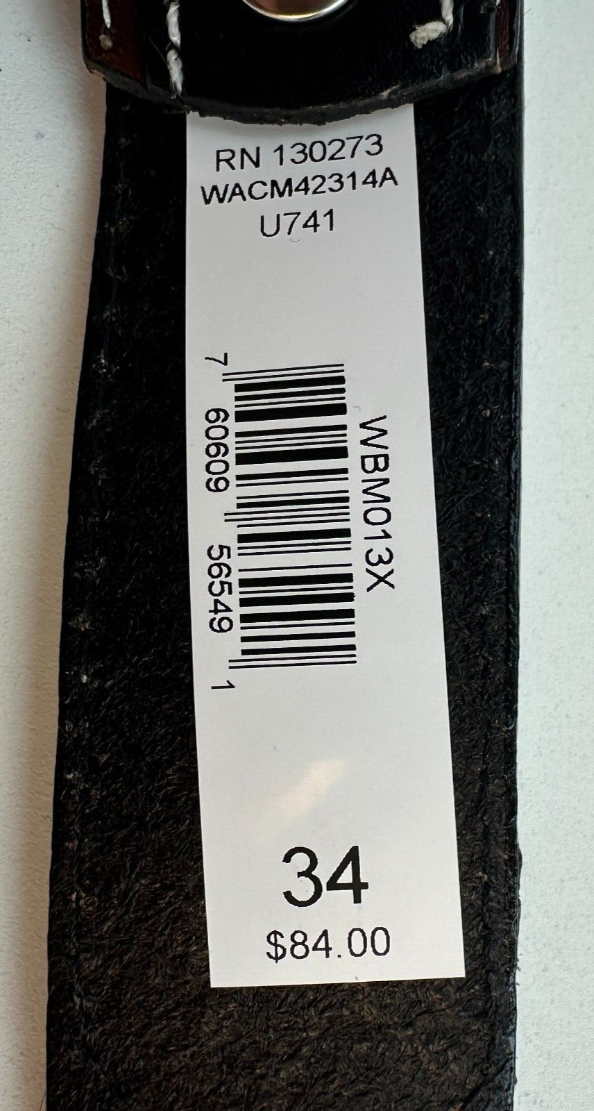 Wrangler Men’s Genuine Leather Belt Size 34 Black/White Fur New