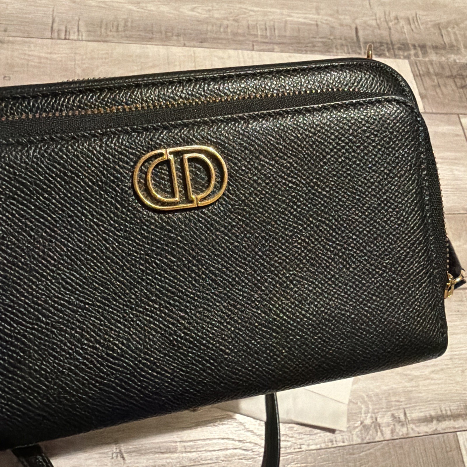CHRISTIAN DIOR Caro Grained Leather Double Pouch Crossbody Bag Black