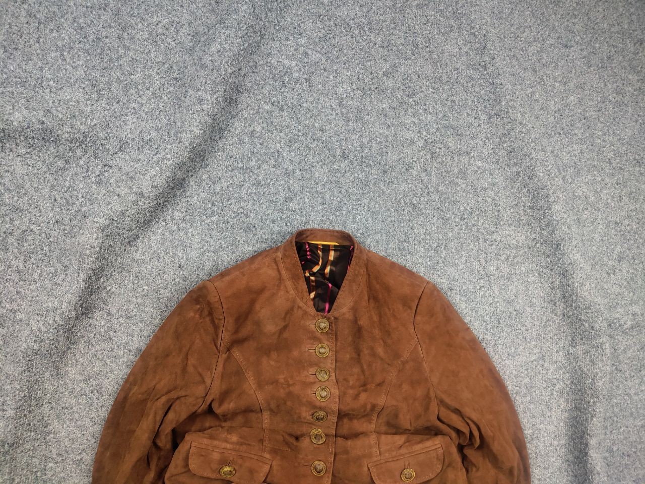 Habsburg Kleider Premium brown Lamb Leather suede jacket brass button