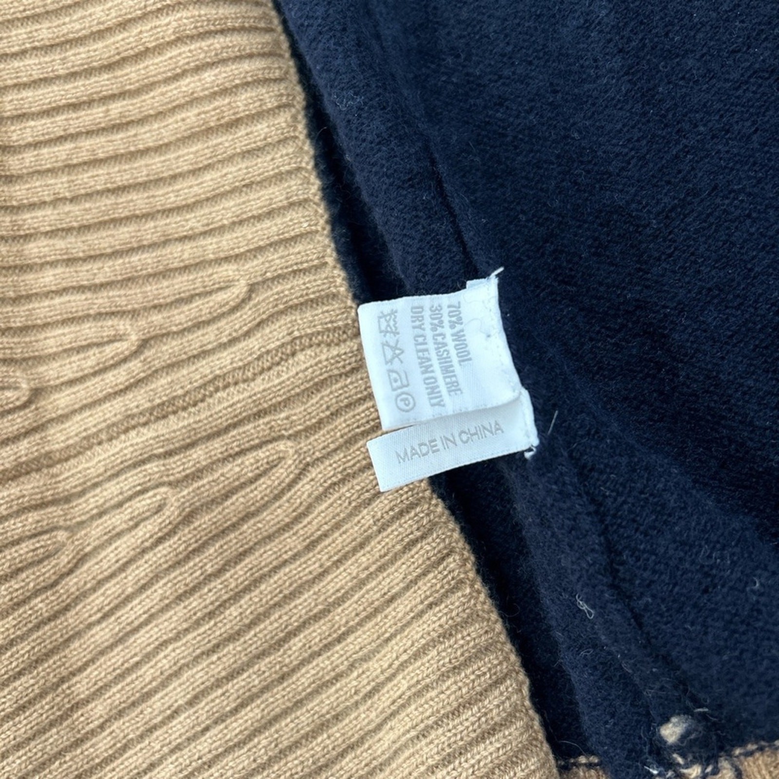 Madeleine Thompson cashmere blend navy and camel Narvi poncho sweater NWT