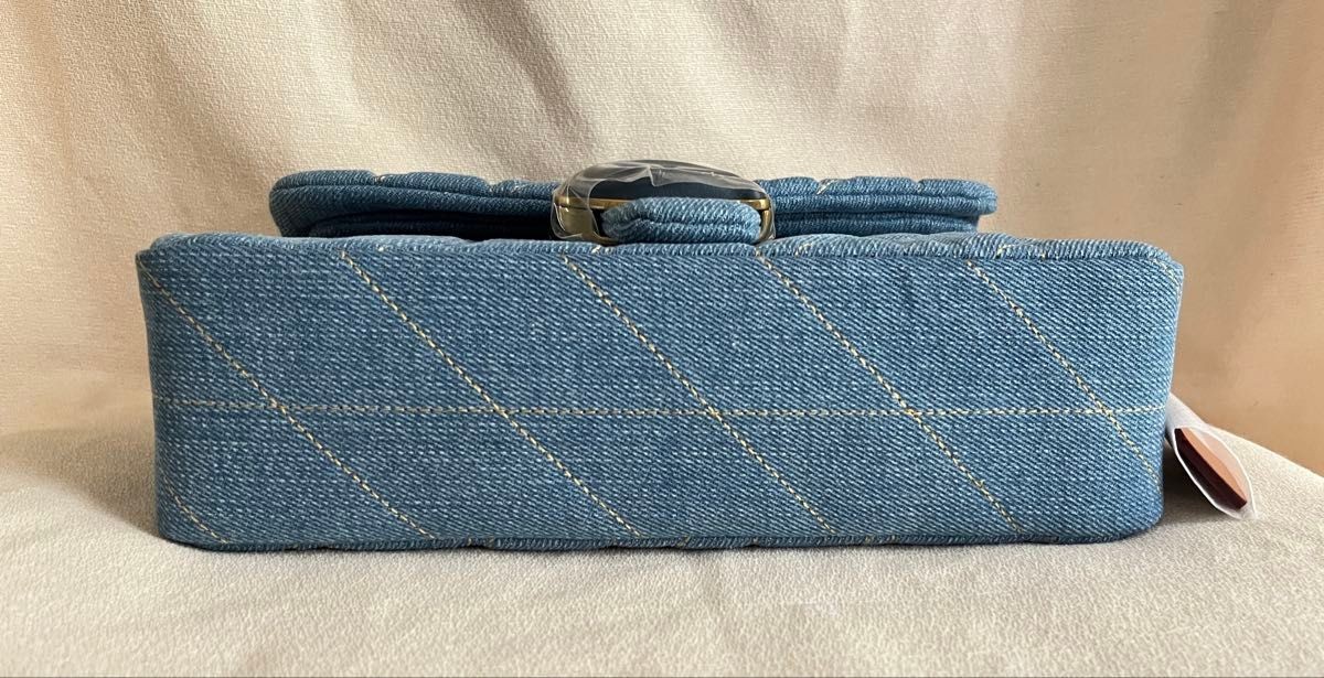 COACH Tabby Shoulder Bag Quilted Denim Leather Chain Strap 2-Way Blue 14x26x8cm