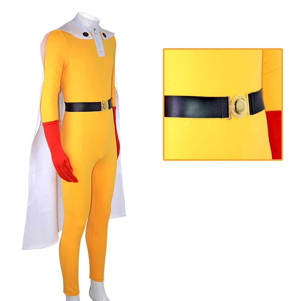 One Punch Man Hero Saitama Cosplay Costume Jumpsuit Cape Belt Gloves 4 Pcs Set