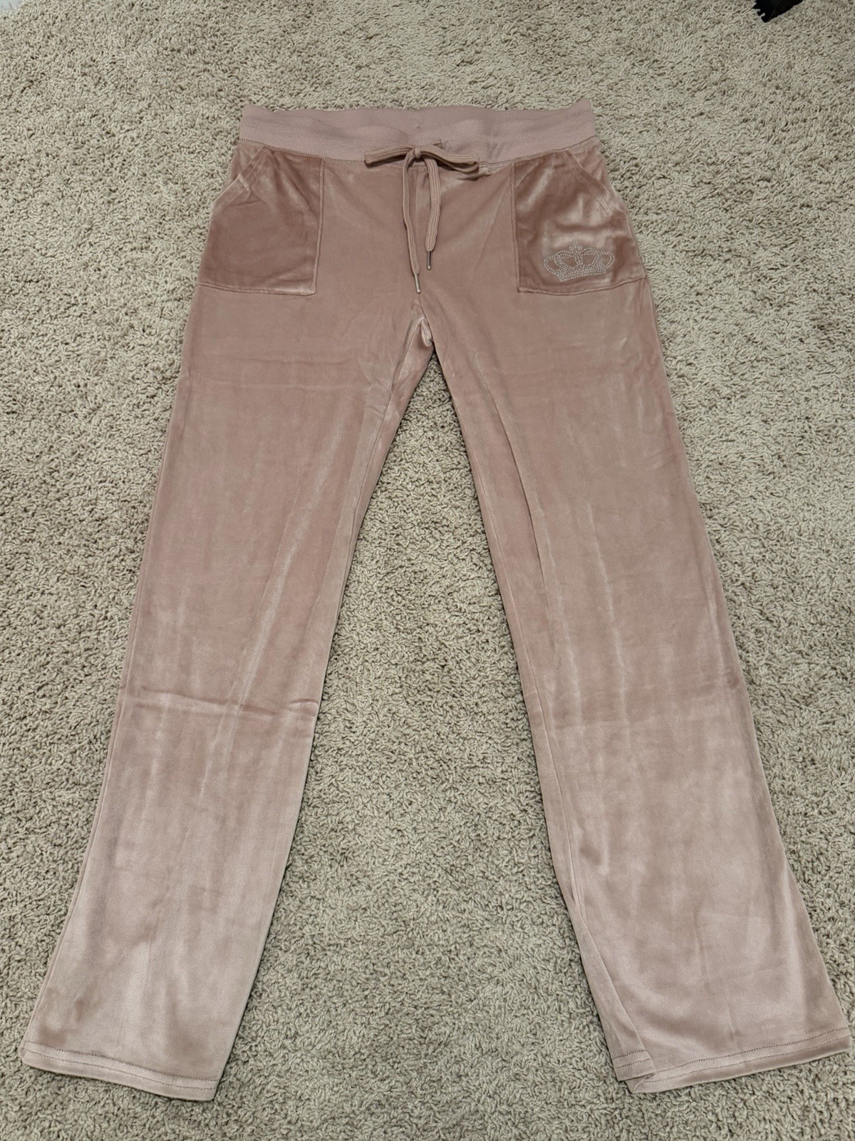 Juicy Couture Pink Velour Track Pants Size Large Rhinestone Logo Y2K Lounge