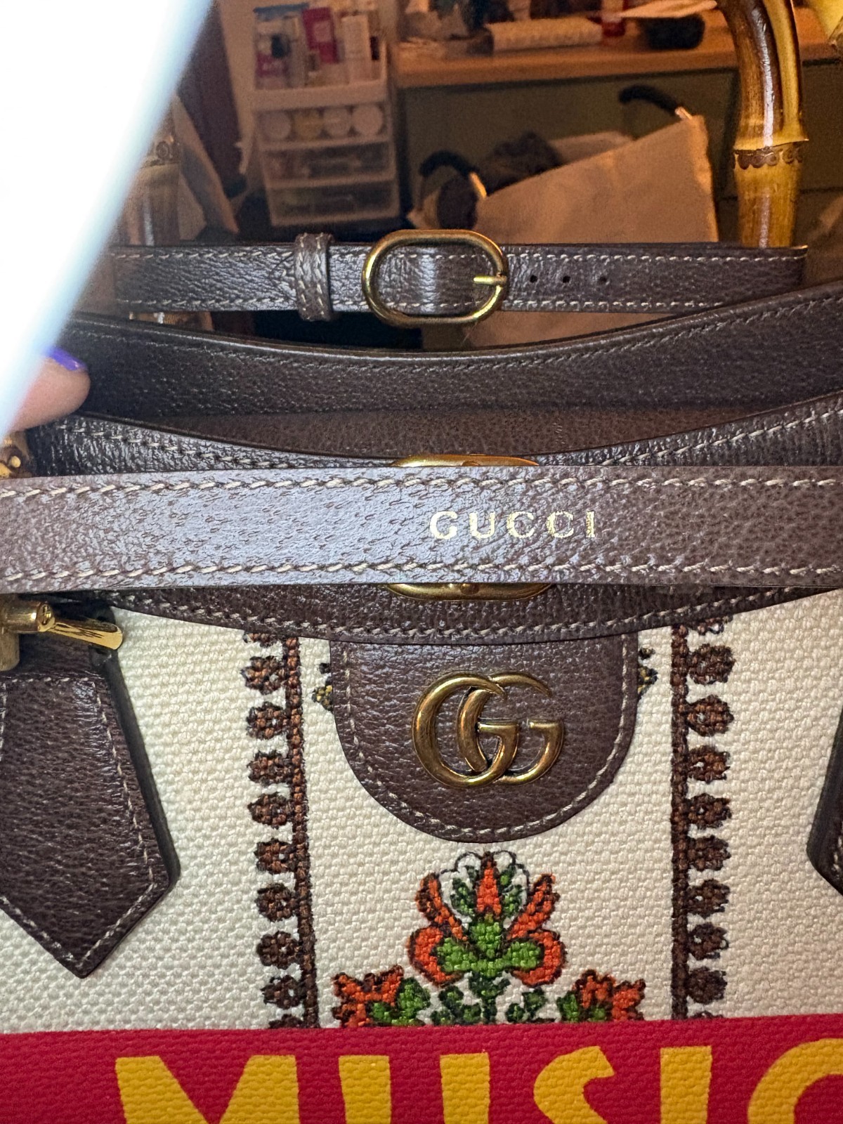Gucci 100 Centennial Diana Music Is Mine Bamboo Tote 2 Straps Garment Bag NWT