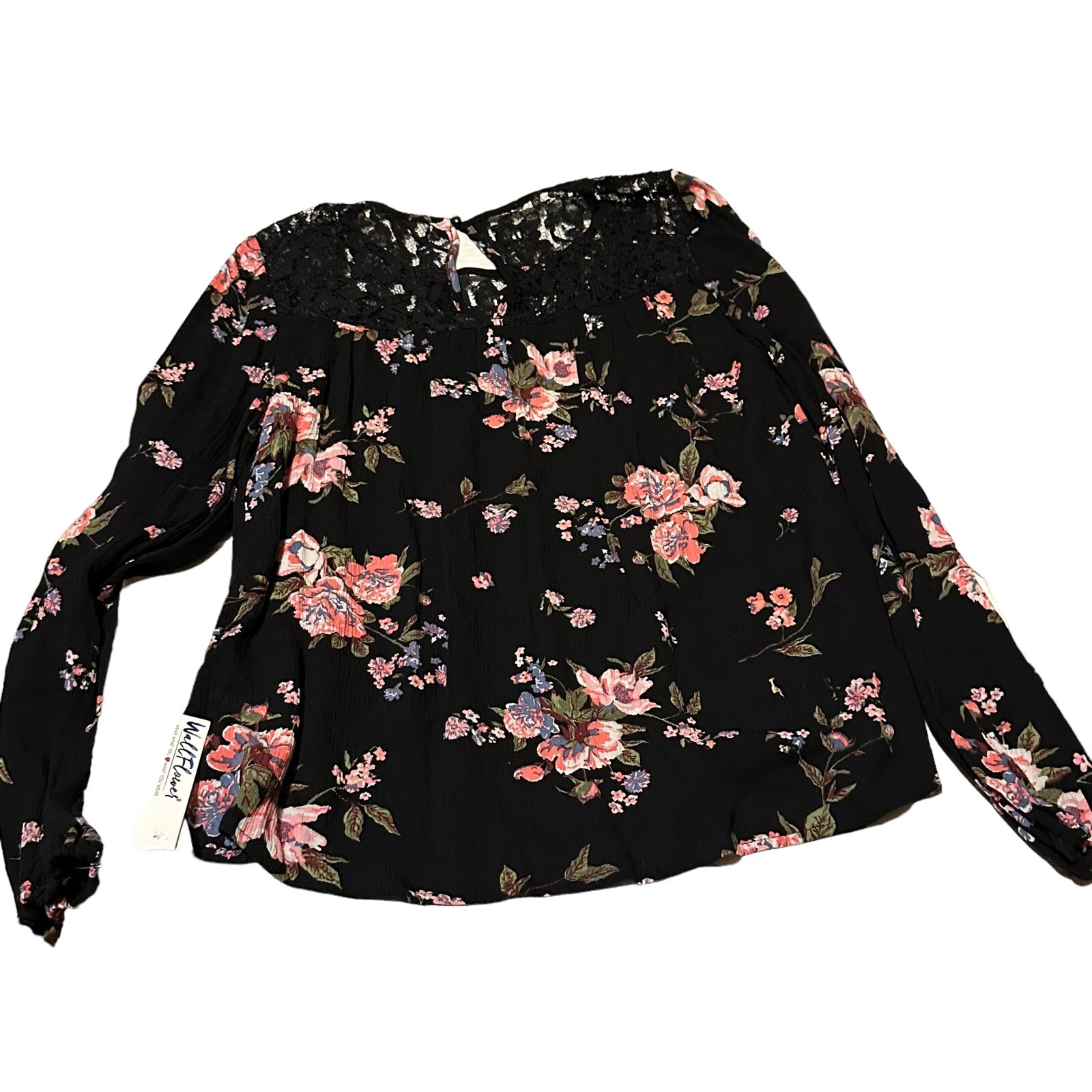 WallFlower Black Pink Red White Floral Blouse Size Women’s Medium