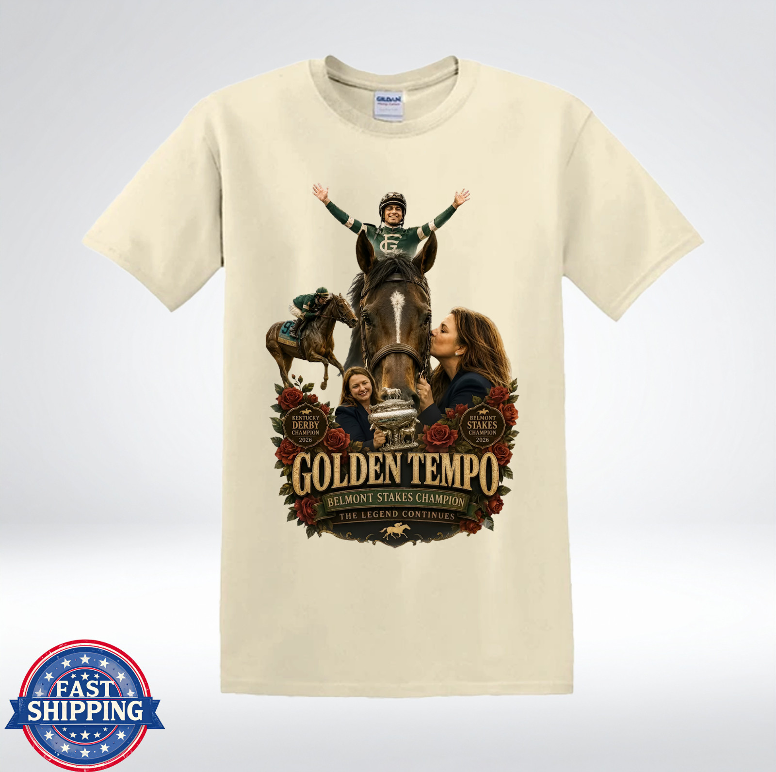 Golden Tempo Champion Racehorse Jockey Victory Tribute T-Shirt