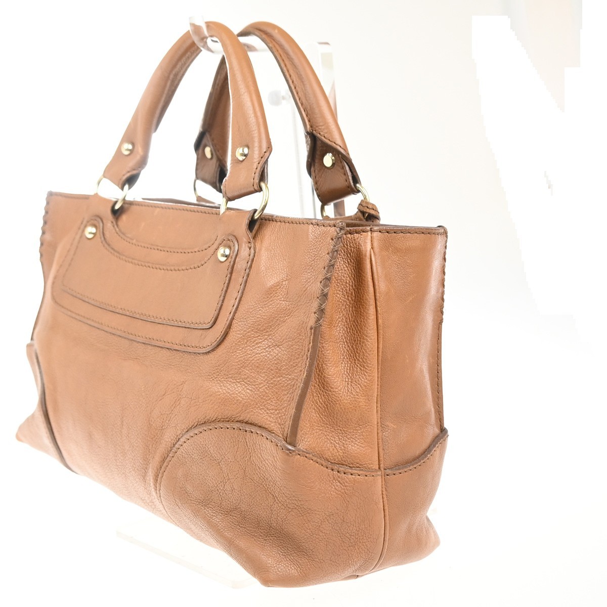 CELINE Logo Boogie Horse Carriage Hand Bag Leather Brown GHW Italy 32MA264