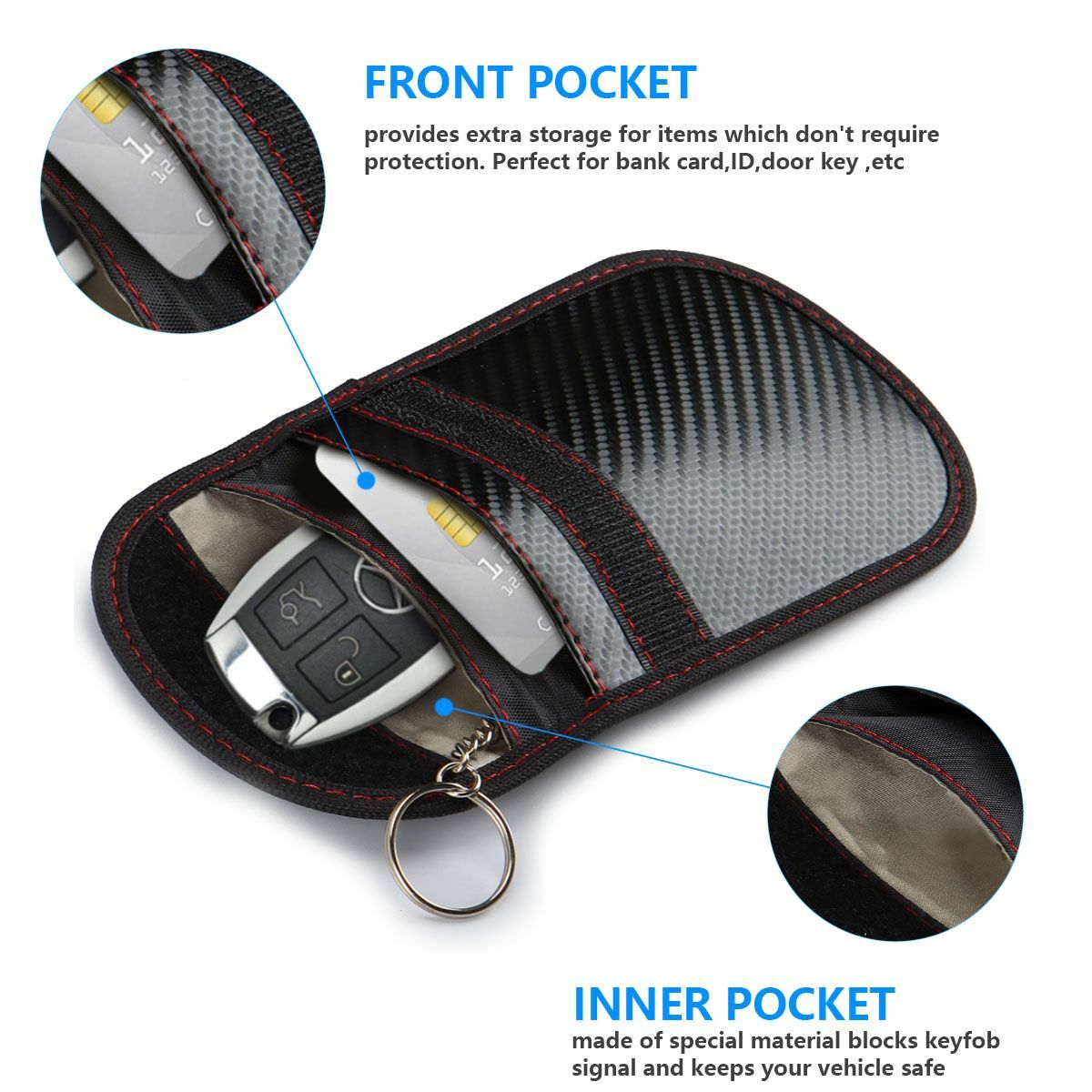 2 Pack Faraday Bag for Key Fob Cage Protector Car RFID Signal Blocking Bag Black