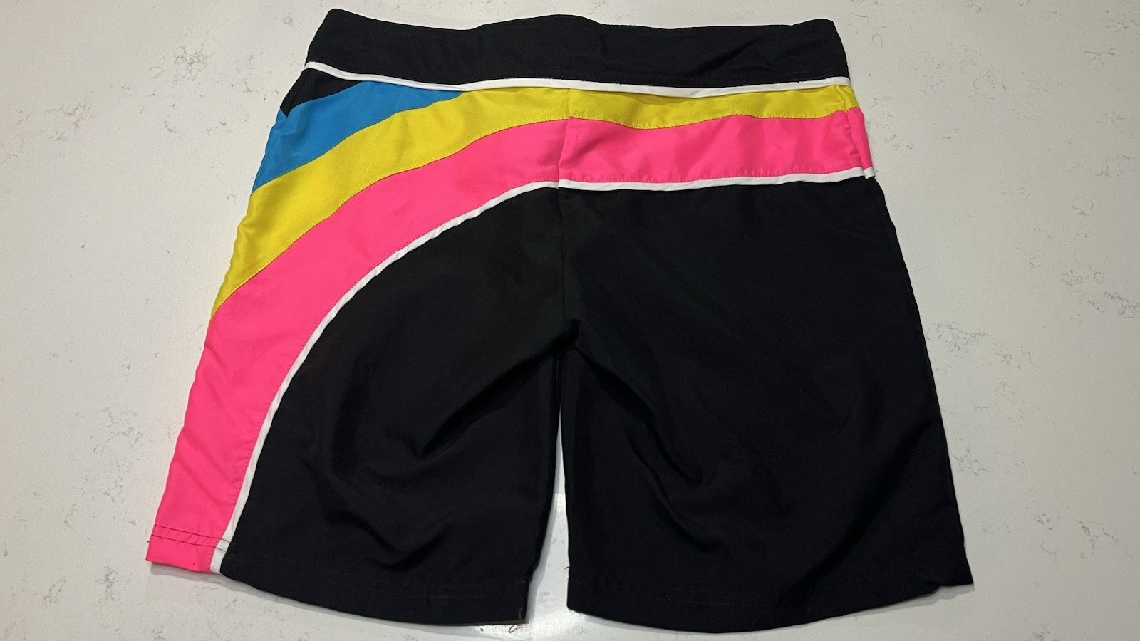 Vintage Ocean Pacific 90’s Board Shorts Black/Pink/Yellow/Blue -SIze S/Ch 3-5