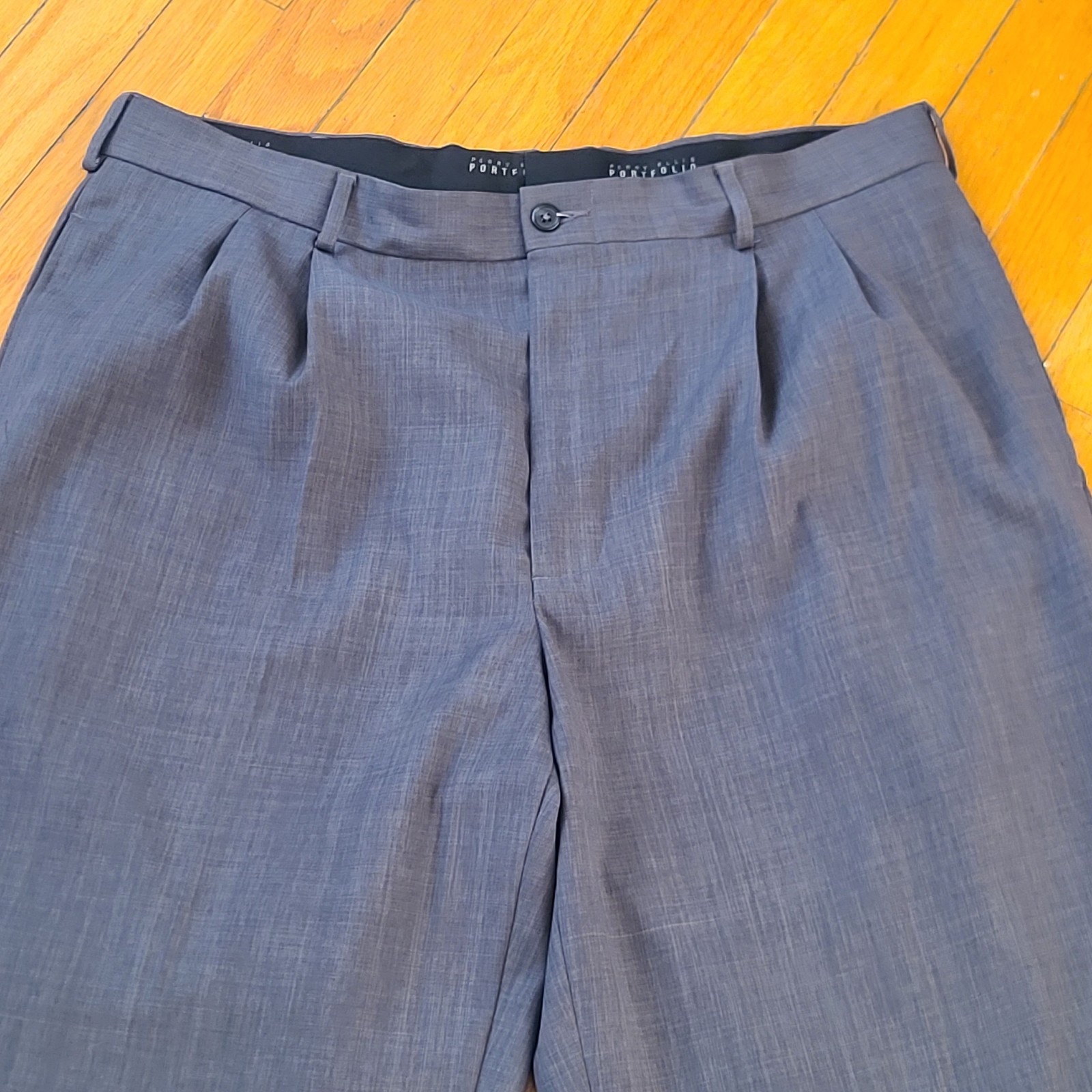 VTG Pleated Perry Ellis Portfolio Men’s 36×32 Polyester Blend Gray Dress Pants