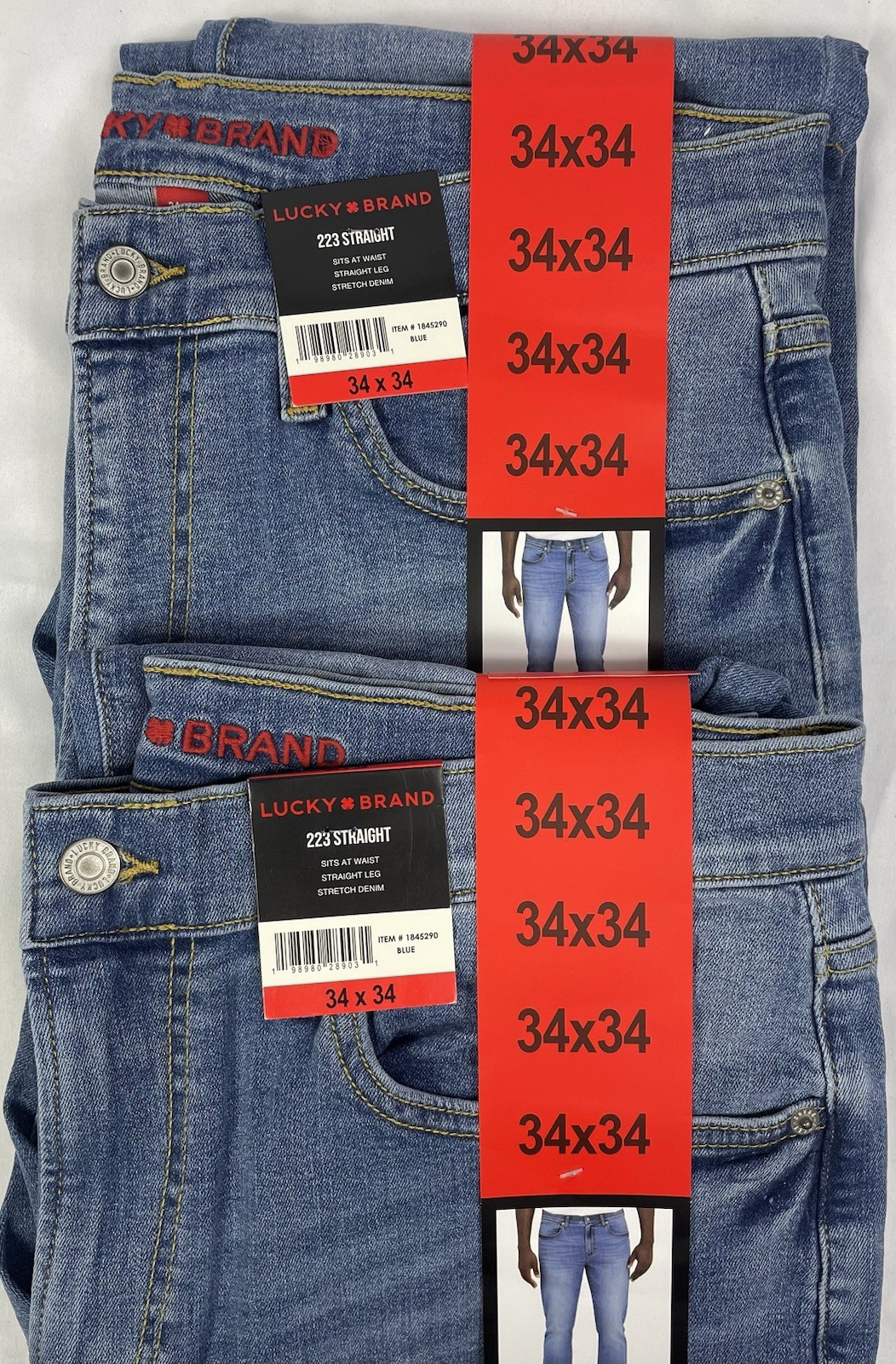 Lucky Brand 223 Lot of 2 Men’s Straight Fit STRETCH Blue Jeans Size 34×34 NWT