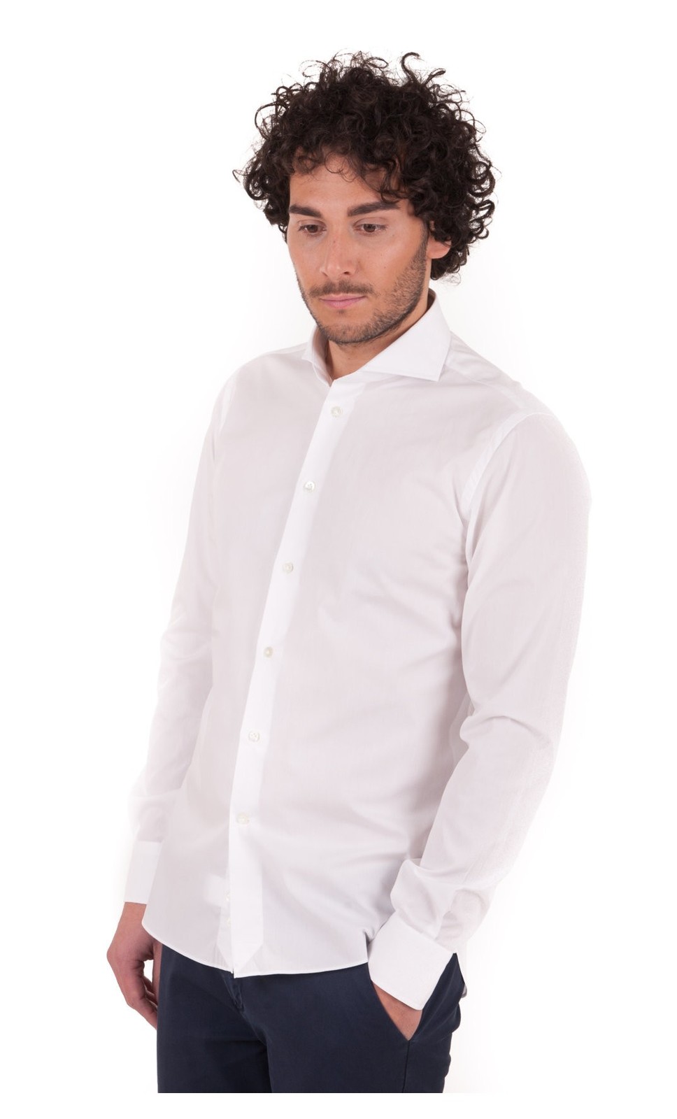 Brancaccio AB63801 SOLID COLOR SLIM FIT SHIRT-WHITE-PE17