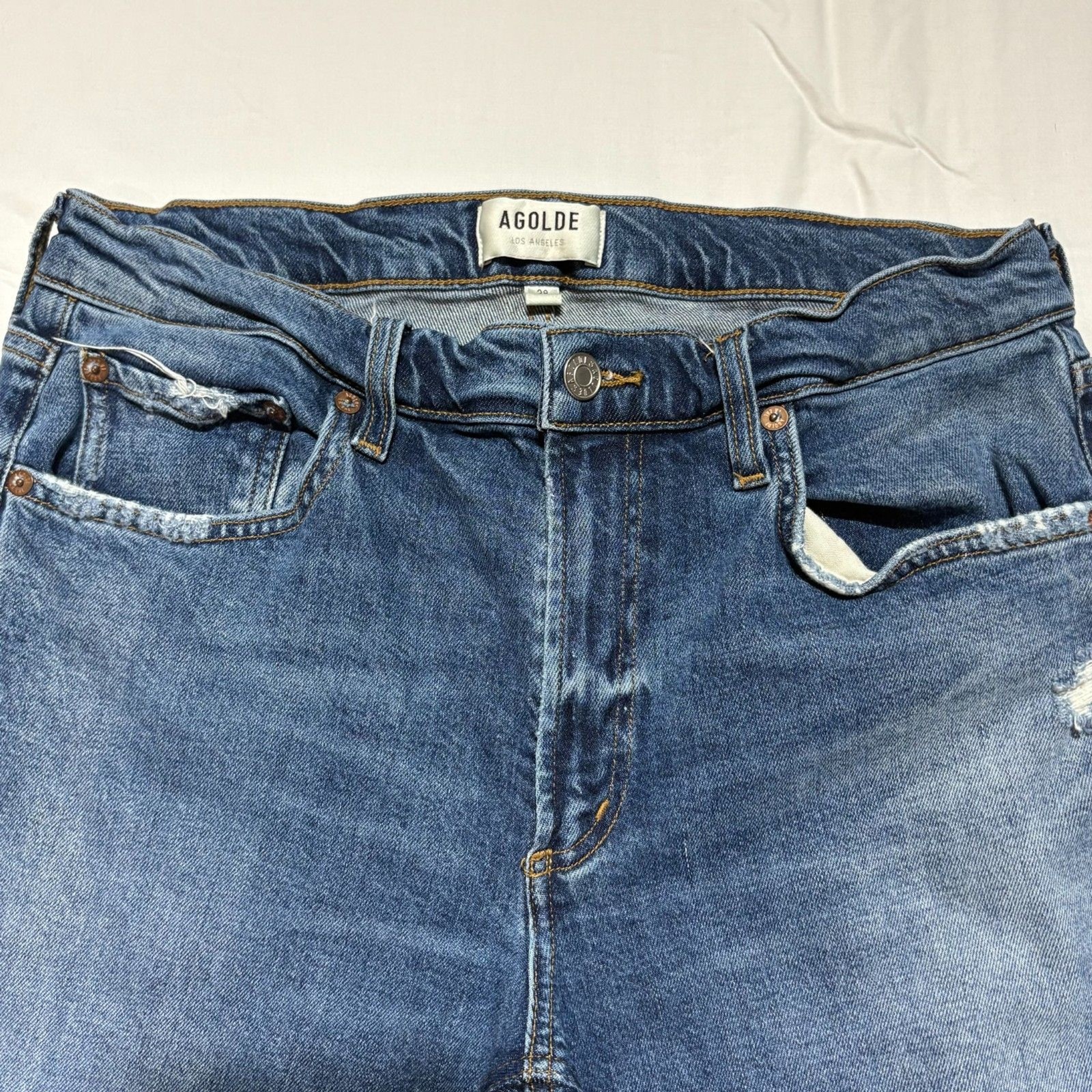 AGOLDE Kye Mid Rise Straight Leg Crop Jeans 28 Fits 30 Vintage Med Wash Raw Hem