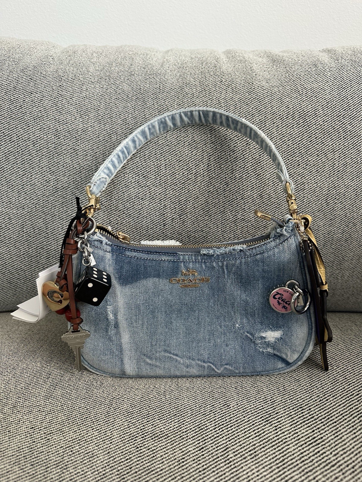 COACH Teri Shoulder Bag In Loved Denim With Charms CDY76 NWT Crossbody