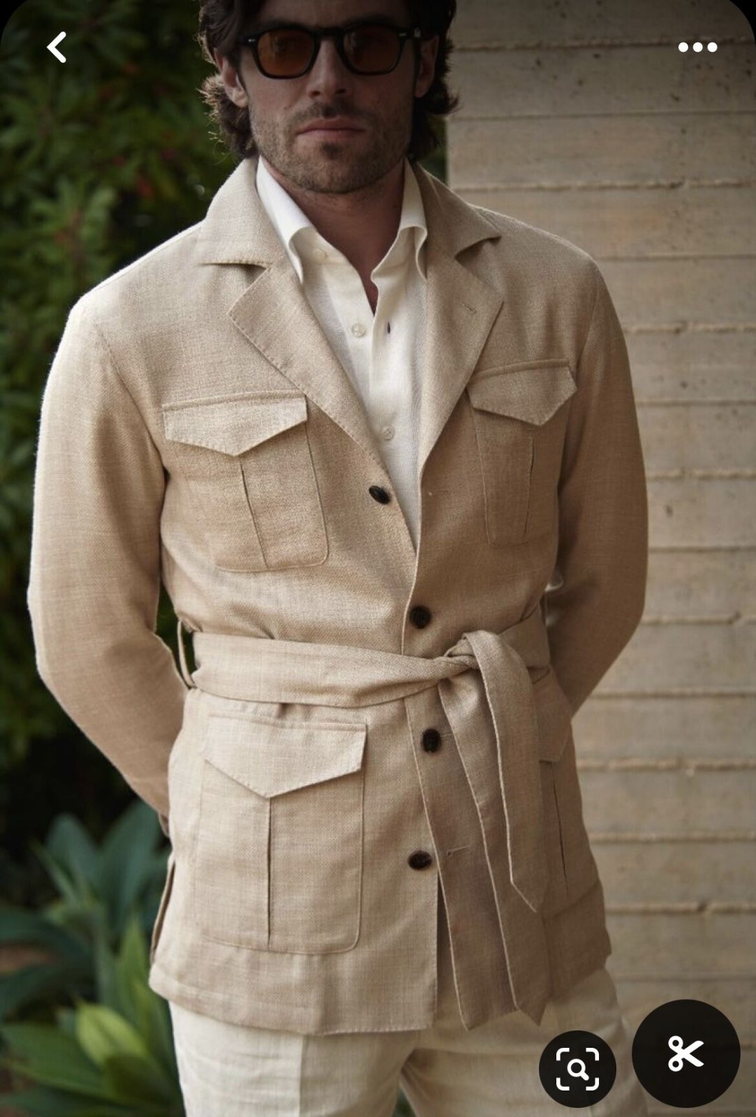 Linen Men’s Safari Jacket Leisure Hunting Jacket British Style Casual Beige Coat