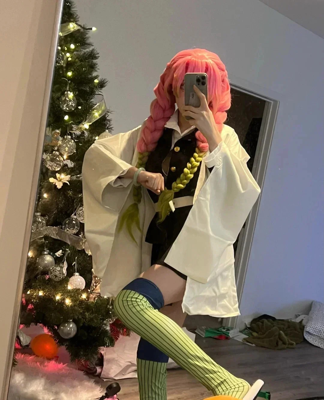 Clothes Halloween Anime Kanroji Mitsuri Cosplay Costume Kimono Haori Dress Wig