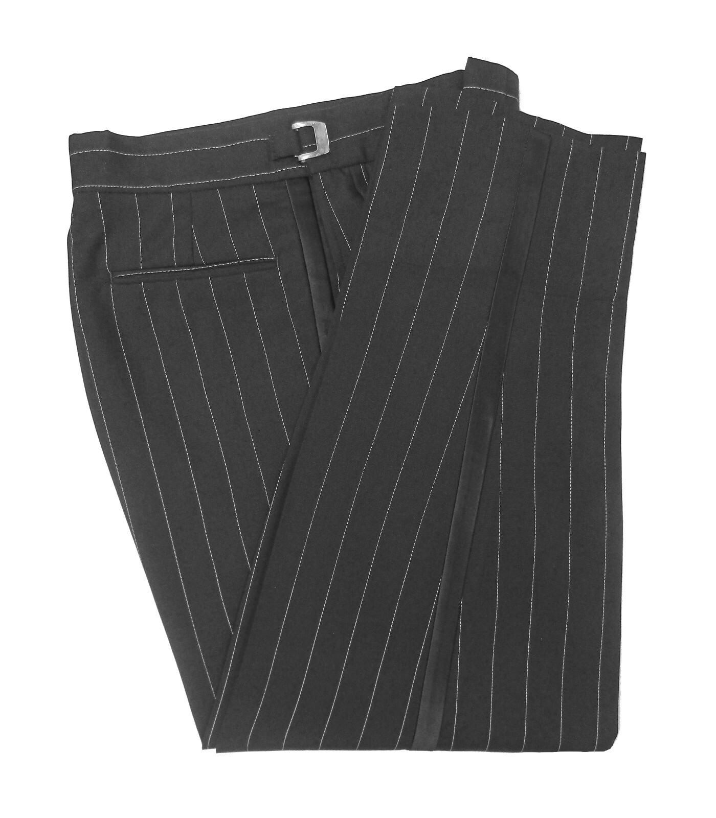 Men’s Black Tuxedo Pants Pinstriped Zoot Satin Stripe Long Rise 27-29″ Waist
