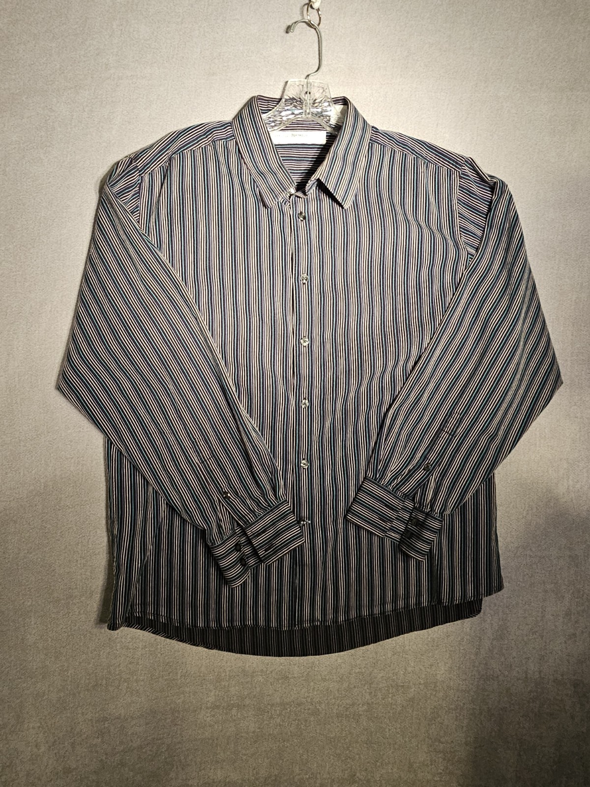 Perry Ellis Portfolio Striped Men’s Dress Shirt Size XL Black Blue Gray