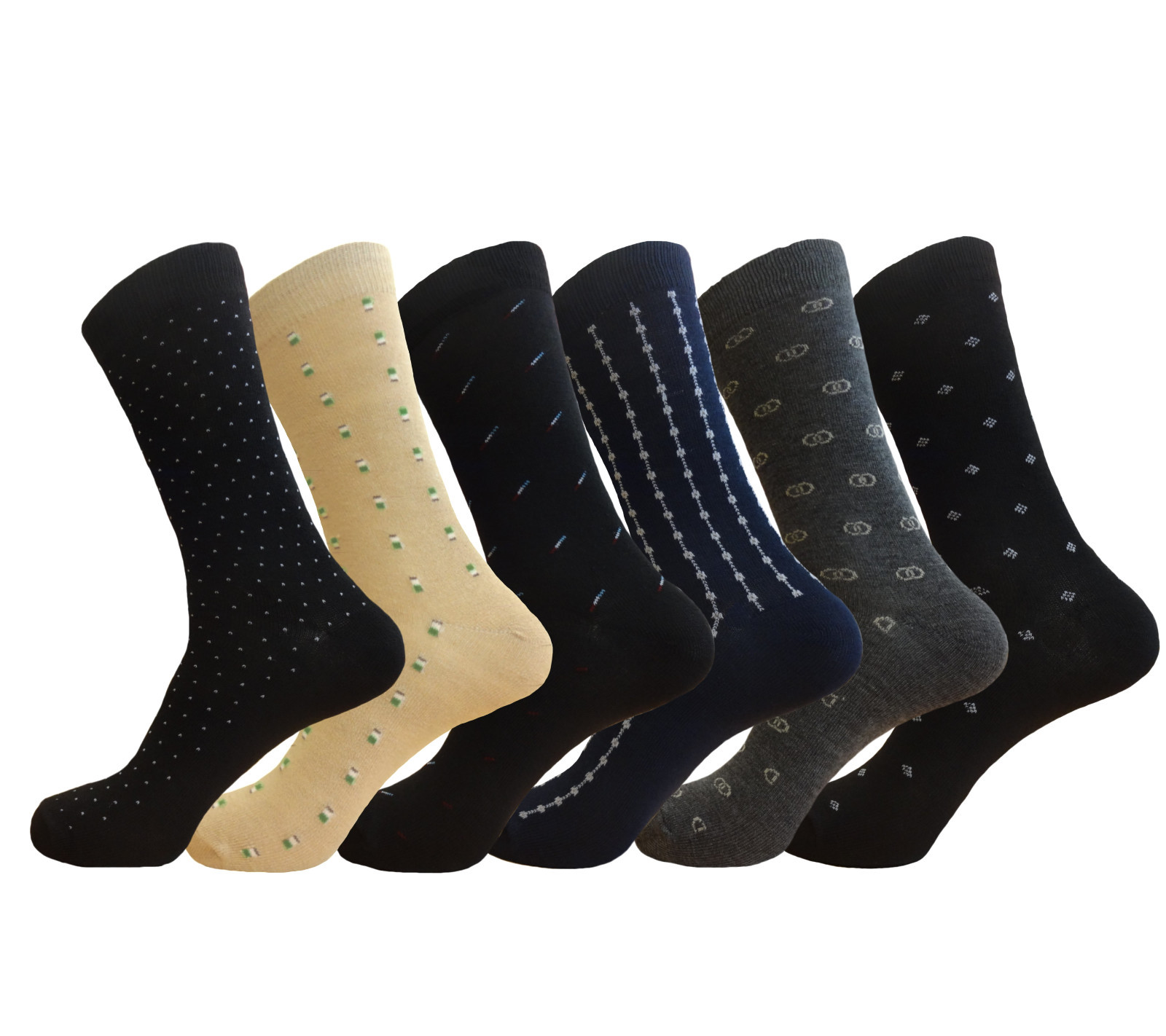 12 Pk Dress Socks 12 DIFFERENT DESIGNS Cotton Socks 10-13 TRUE TO SIZE