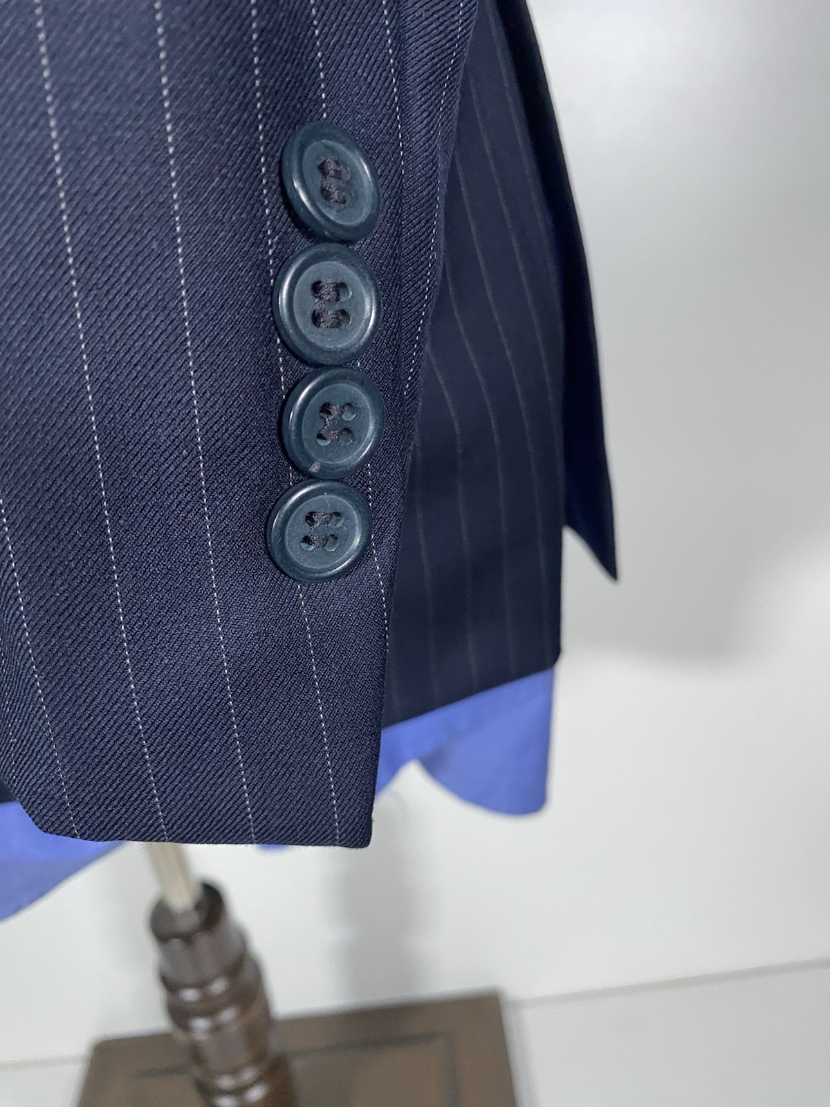 Hickey Freeman Milburn 44S Navy Pinstripe Wool 2pc Suit Jacket Pants W40 X L29