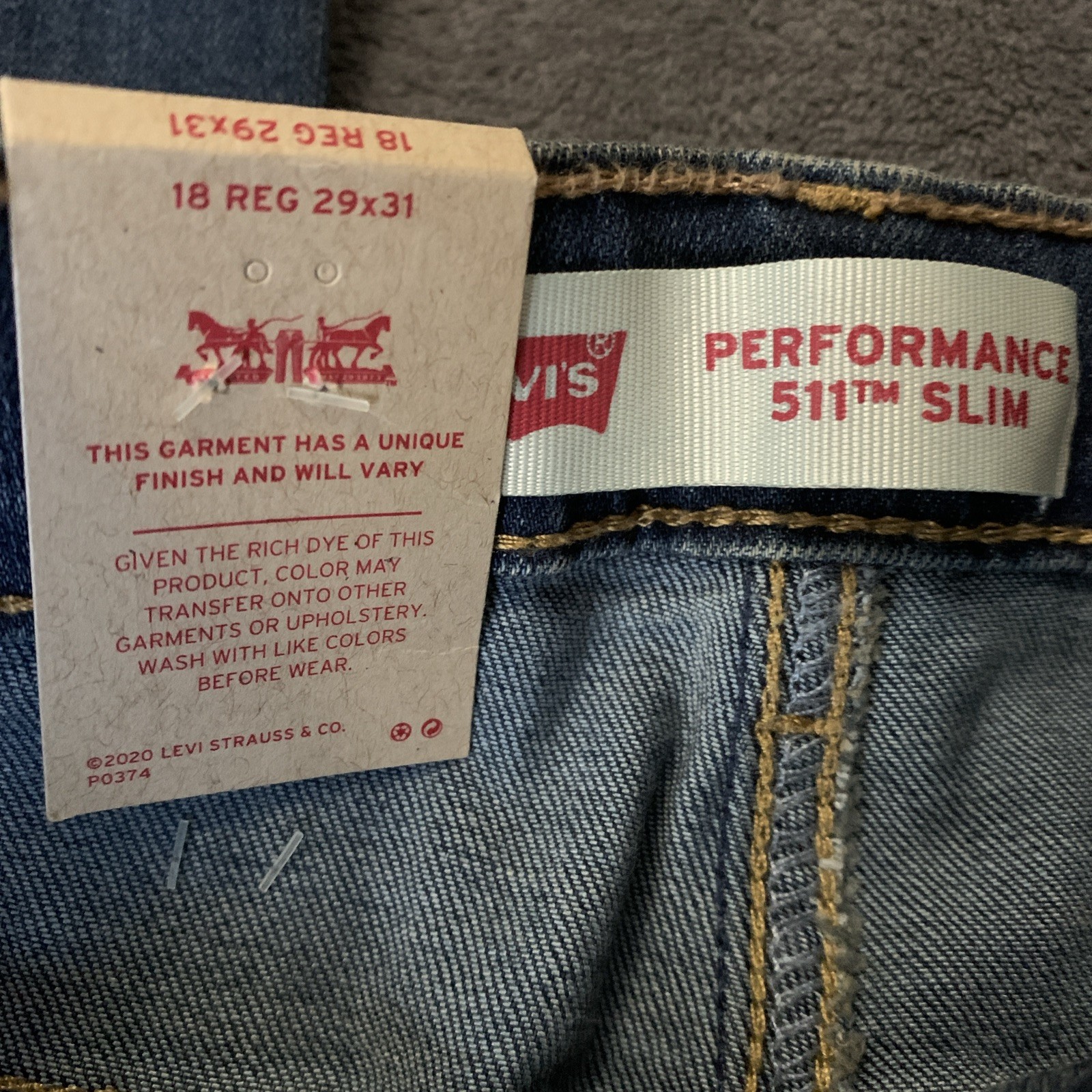 Levis Boys Jeans 511 Slim Fit San Francisco Size 18R 29×31 NWT Performance