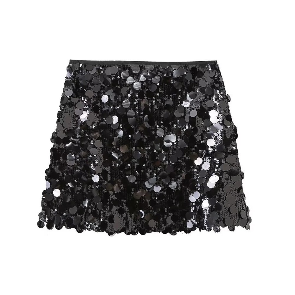 Daily Wear Party Attire Sparkly Sequins Skirt Mid-rise Skirt Solid Color Pattern