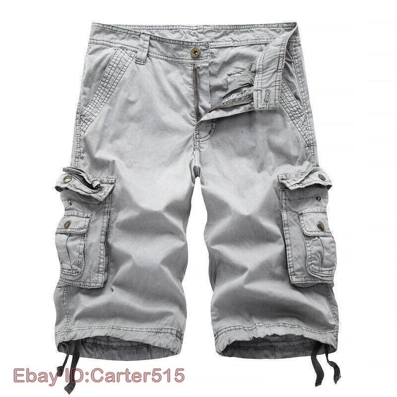 Mens Casual Solid Cargo Shorts Multi Pockets Washed Lounge -30 31 32 34 36 38 40