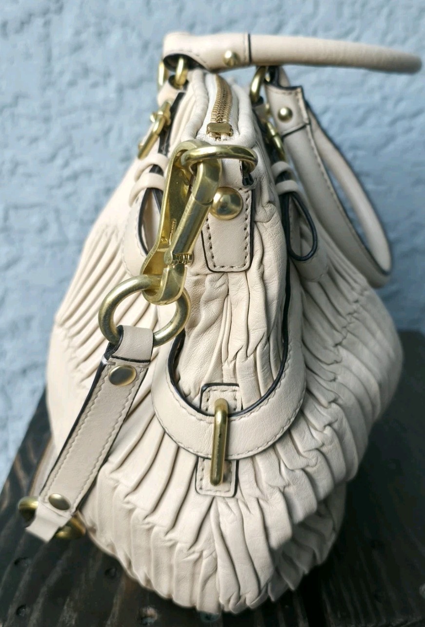 Coach Madison Sophia Gathered Leather Shoulder Bag Satchel Cream Parchment Beige