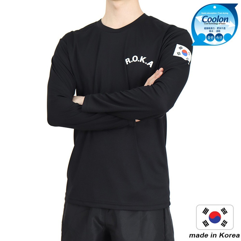 ROKA Korea Army Long Sleeve T-Shirt | ROCATI Cool Dry Black Military Tee | S–4XL