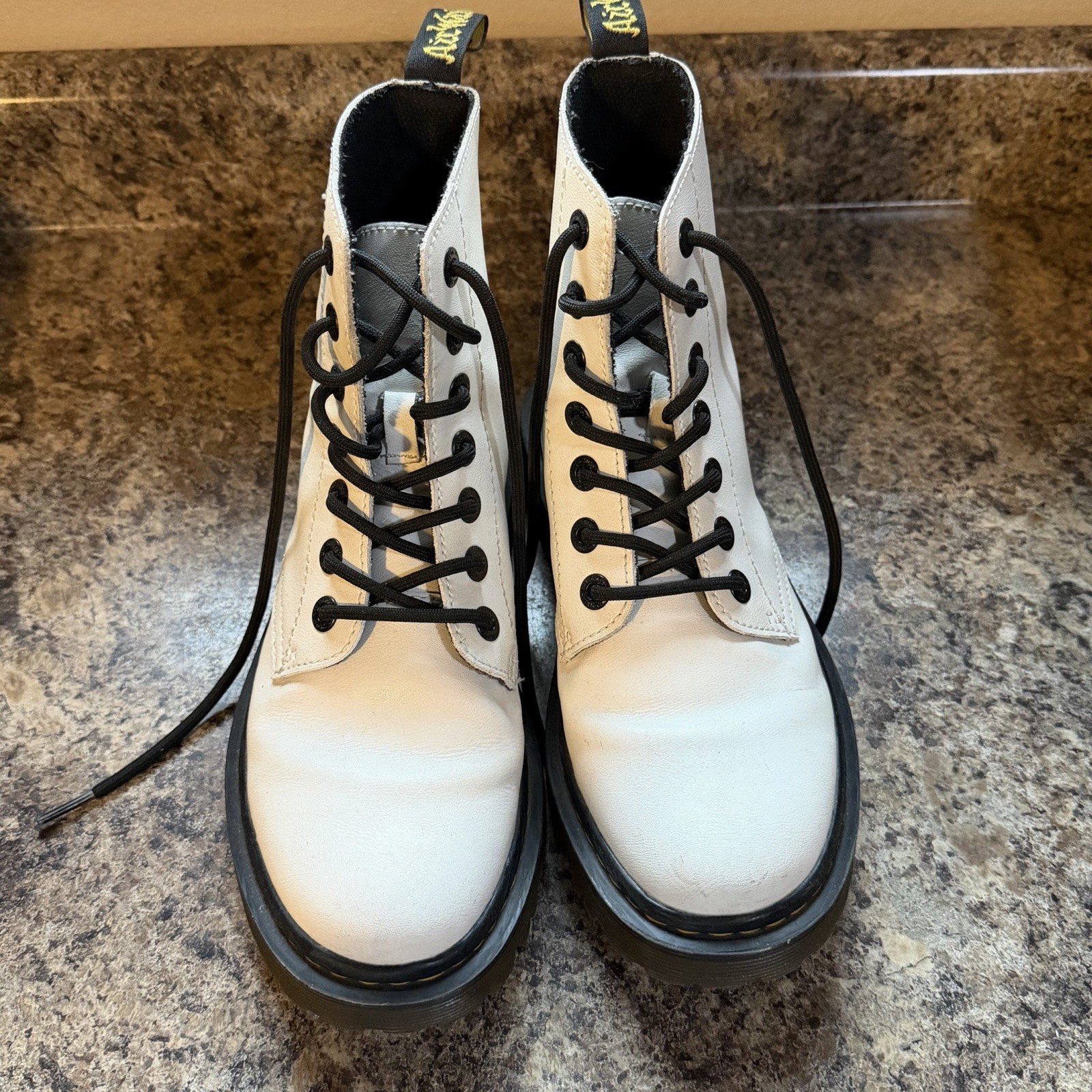 Dr. Martens Women’s White Leather Lace-Up Combat Ankle Boots Lug Sole