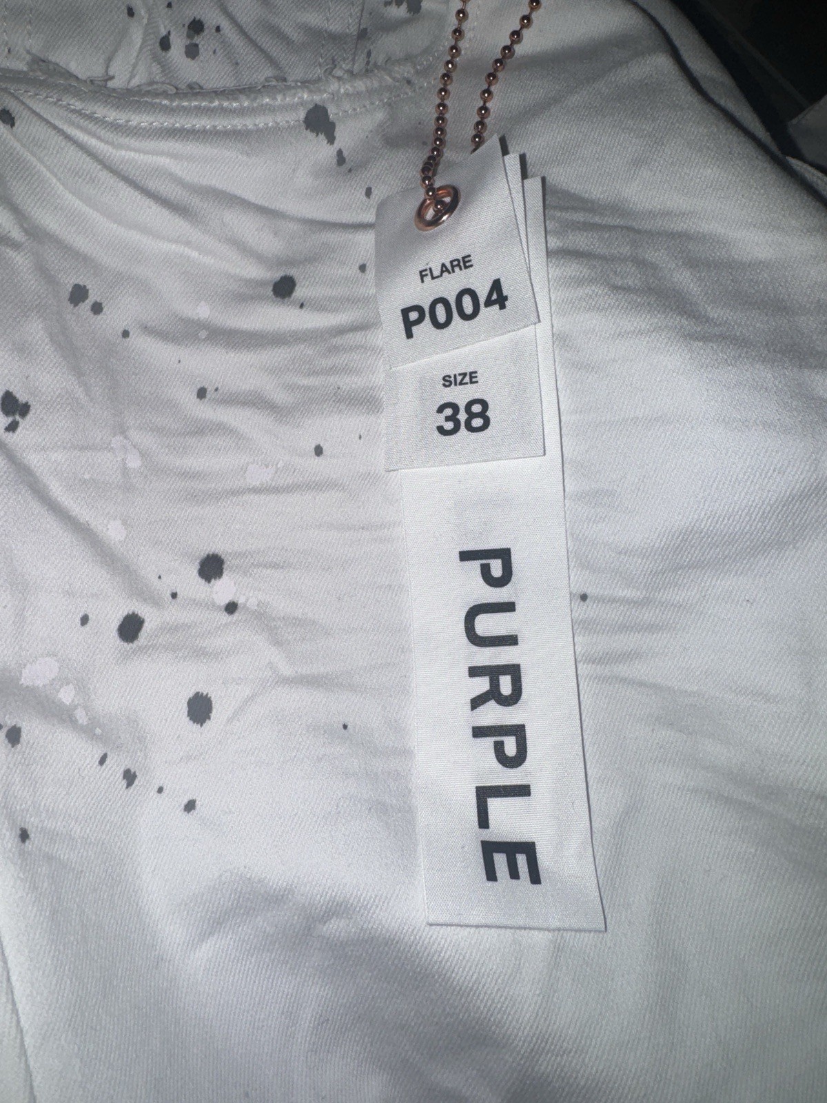 Purple Brand Double Panels Flare Distressed Paint Splatter White Jeans Men 38