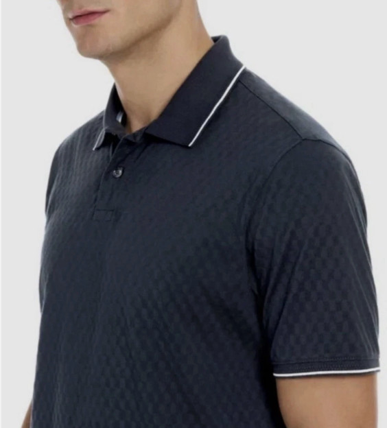 Ted Baker Men’s Textured Short Sleeve Polo Buttons Up Shirt Navy Blue M Large XL