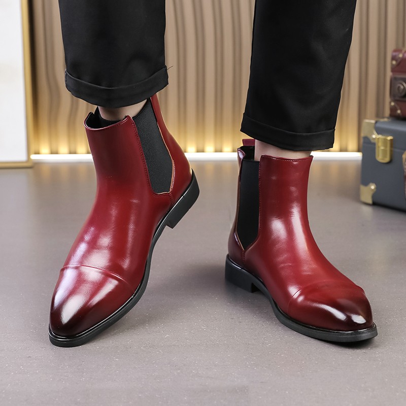 Men’s Faux Leather Pointed Toe Pull On Chelsea Ankle Shoes Boots Party Shoes New