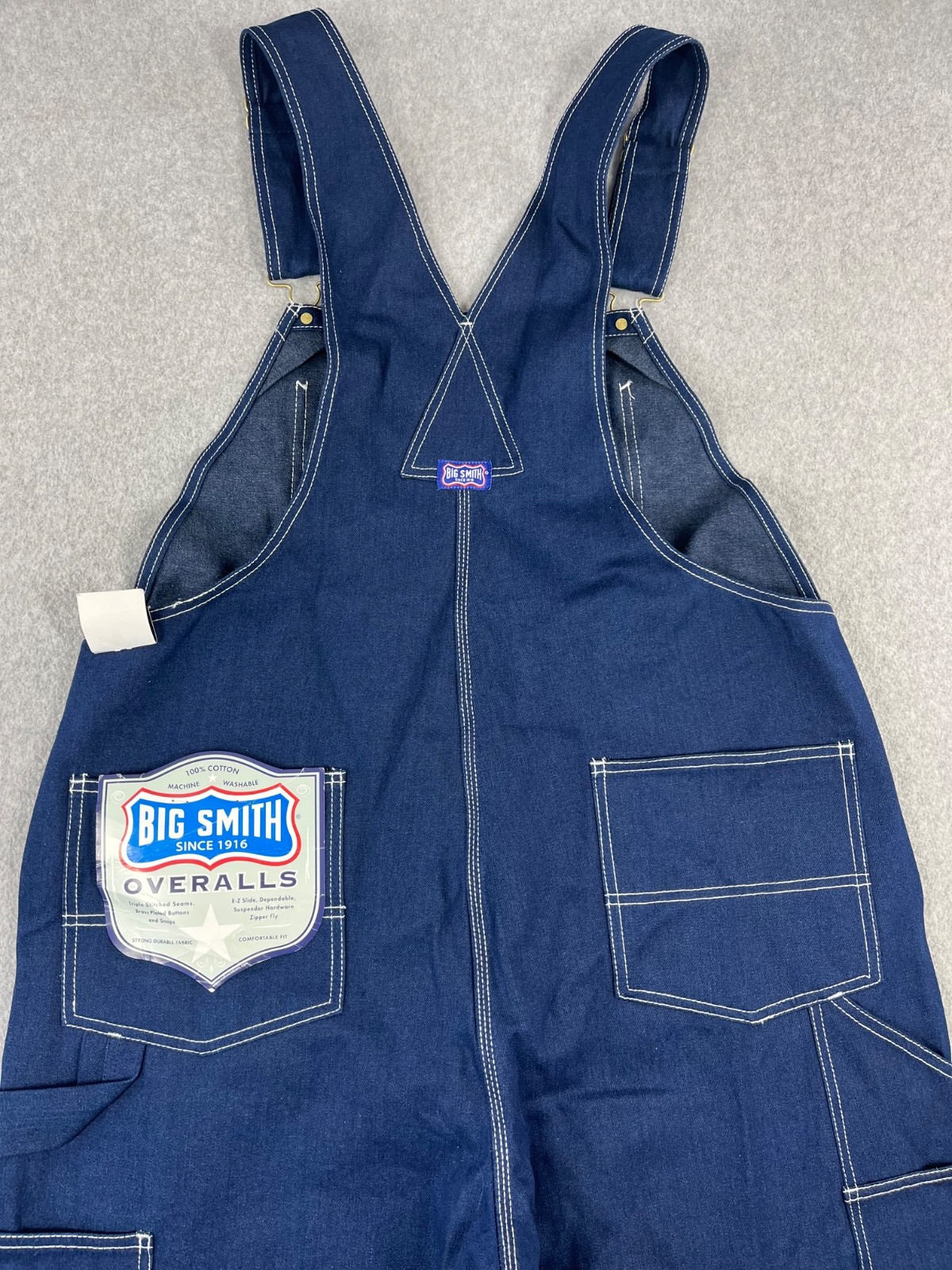 Big Smith Bib Overalls Mens 40×30 Blue Denim Triple Sticth Zipper Fly Carpenter