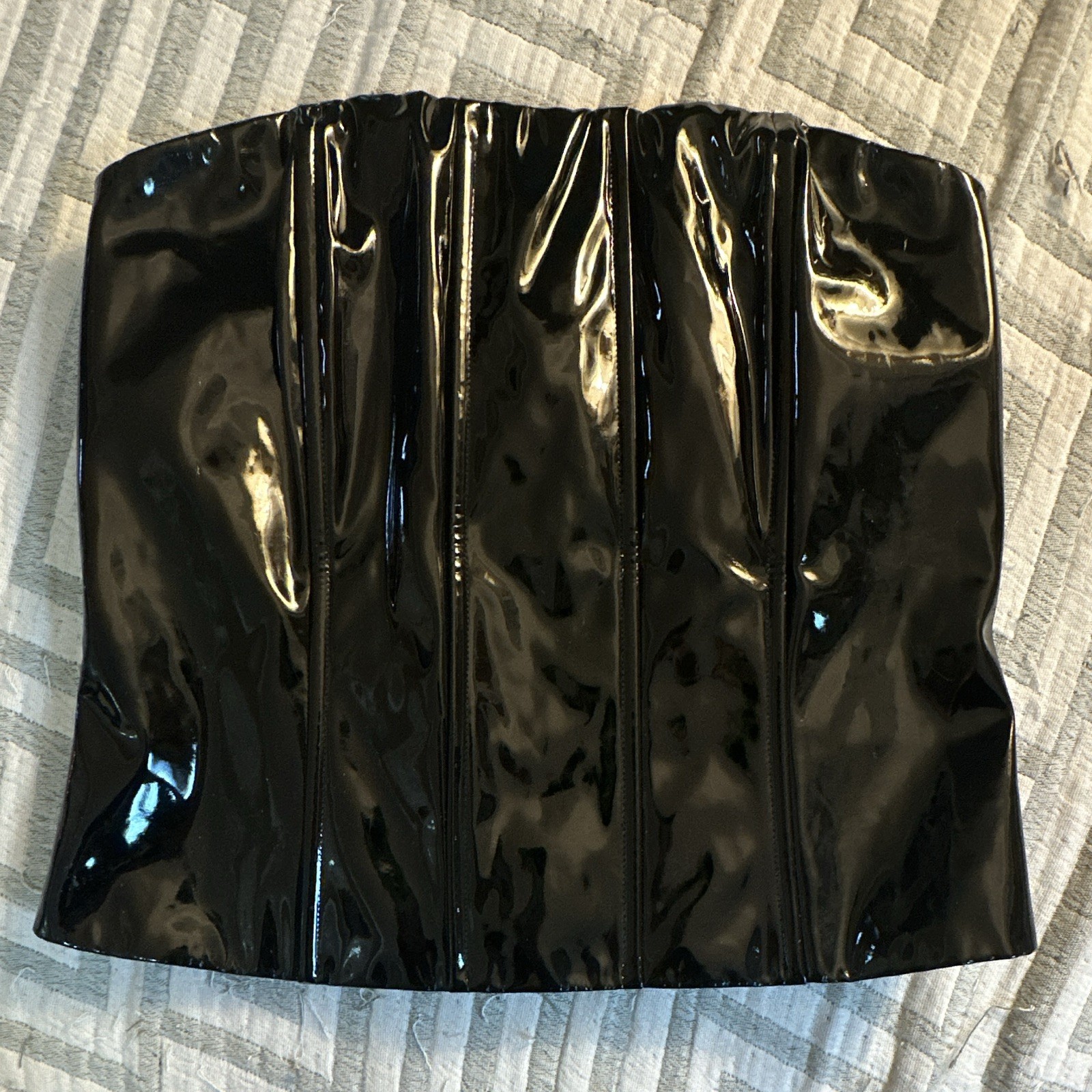 Fashion Nova Black Strapless Patent Vinyl Zip-Up Bustier Corset Top M Latex Look