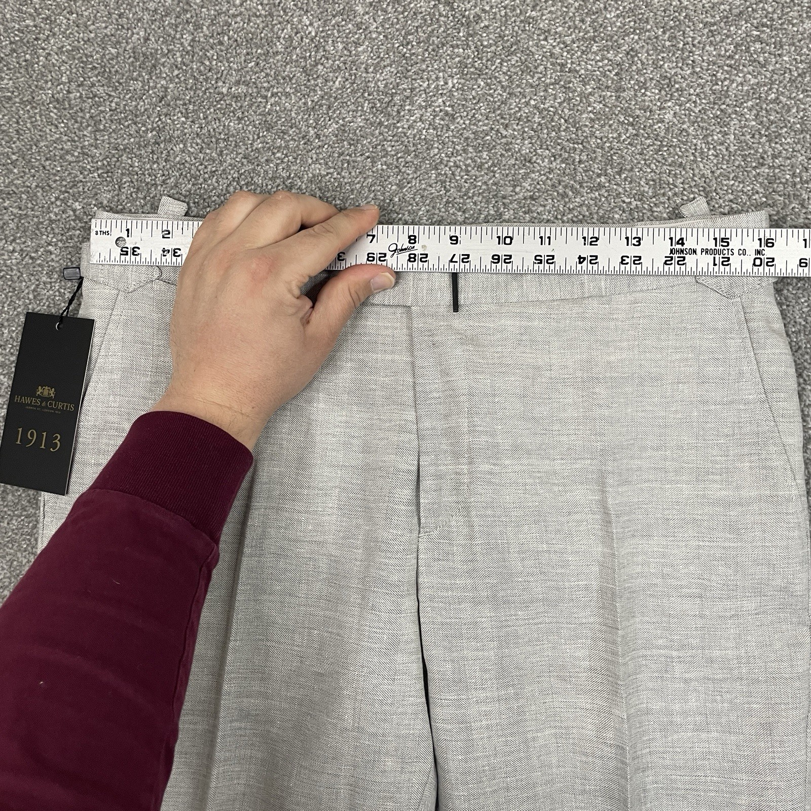 Hawes & Curtis Trouser Pant Men 32 Linen Wool Vitale Barberis Traveller Unhemmed
