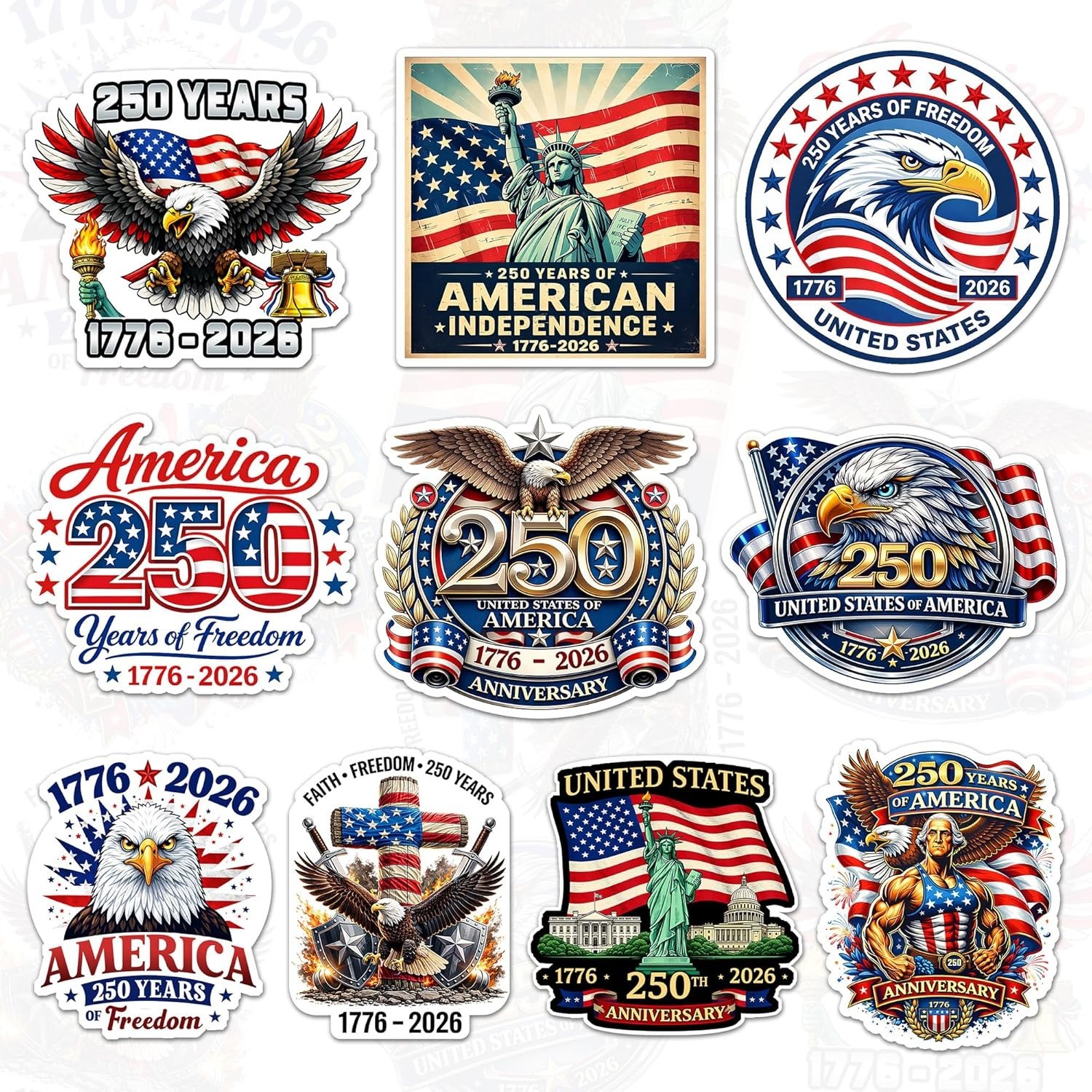 America 250 Years of Freedom Sticker Pack 10Pcs 3 Inch – USA 250Th Anniversary 1