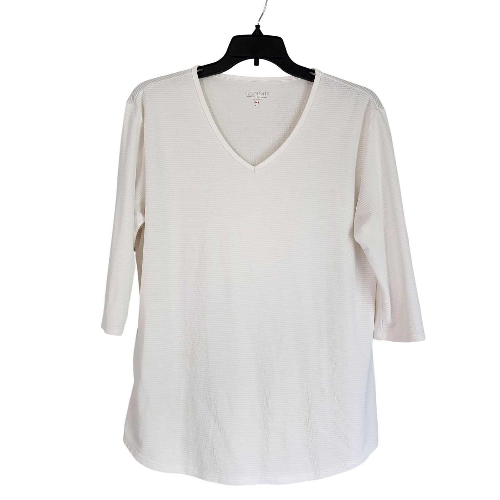Seg’ments Essentials XL Ivory Textured Ribbed V Neck 3/4 Sleeve Top Casual Tee