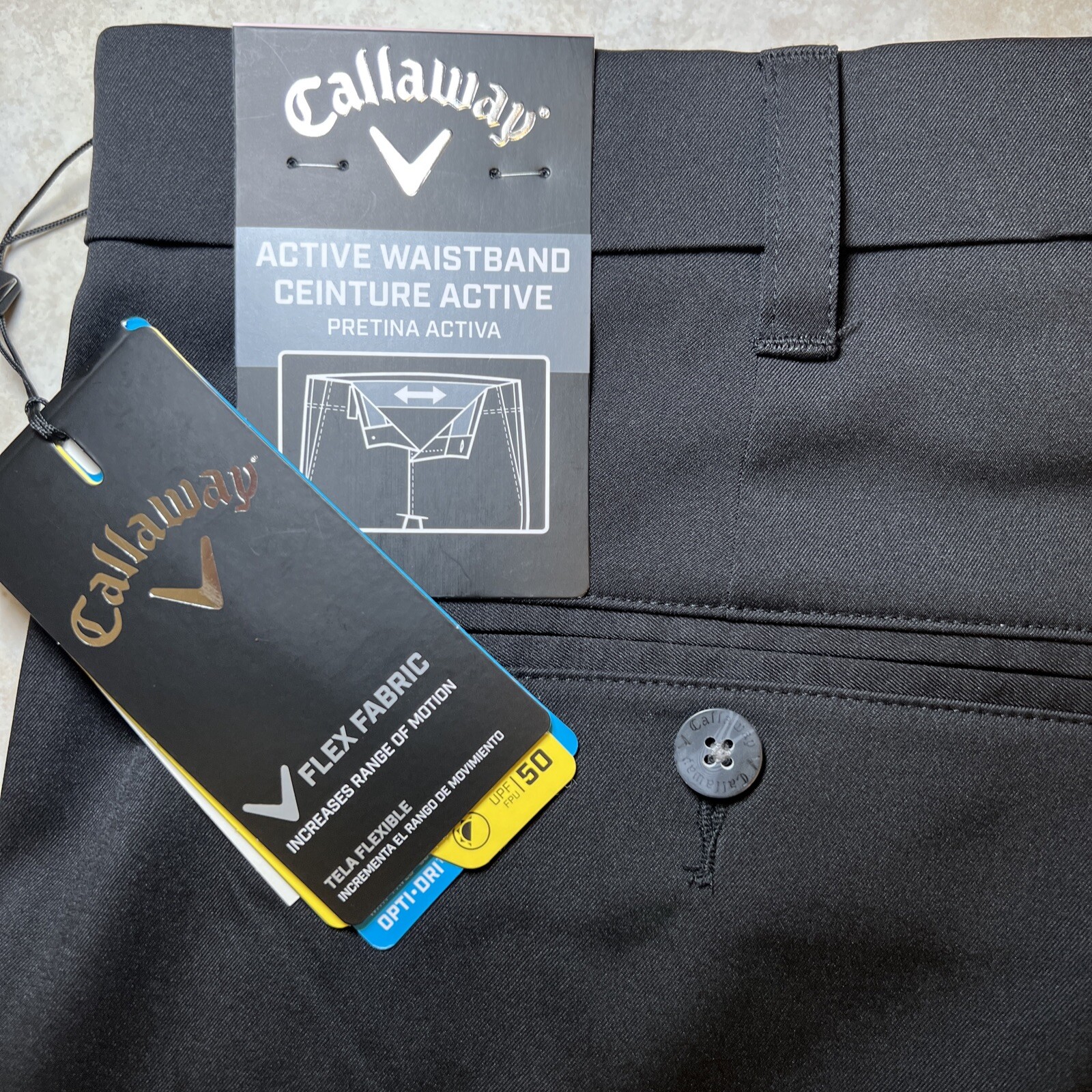 Callaway Stretch Shorts Flex Fabric Opti-Dri Mens 46 Caviar Black UPF 50 NWT