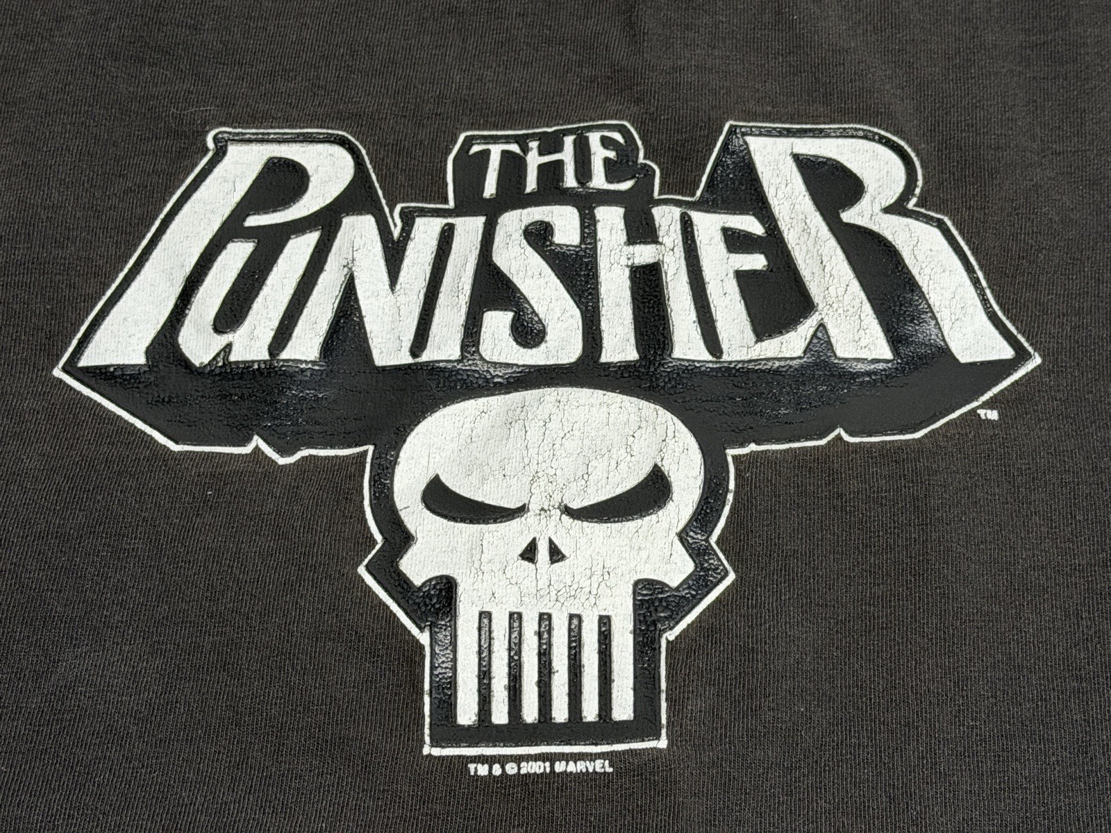 Vintage 2001 The Punisher Marvel Skull Puff Print Tee Delta Black Mens L