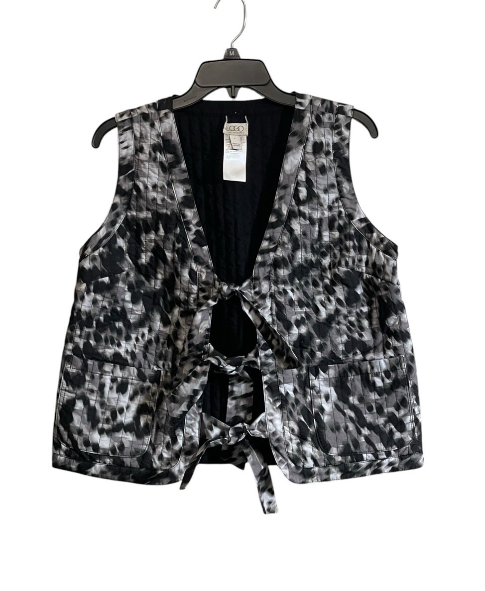 Logo Lori Goldstein Small Quilted Vest Sleeveless Animal Print Tie Art Eclectic