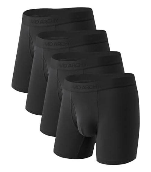 Men’s Bamboo Rayon Boxer Briefs, 1.5-in Wide Waistband, 4 Pack | Large Black