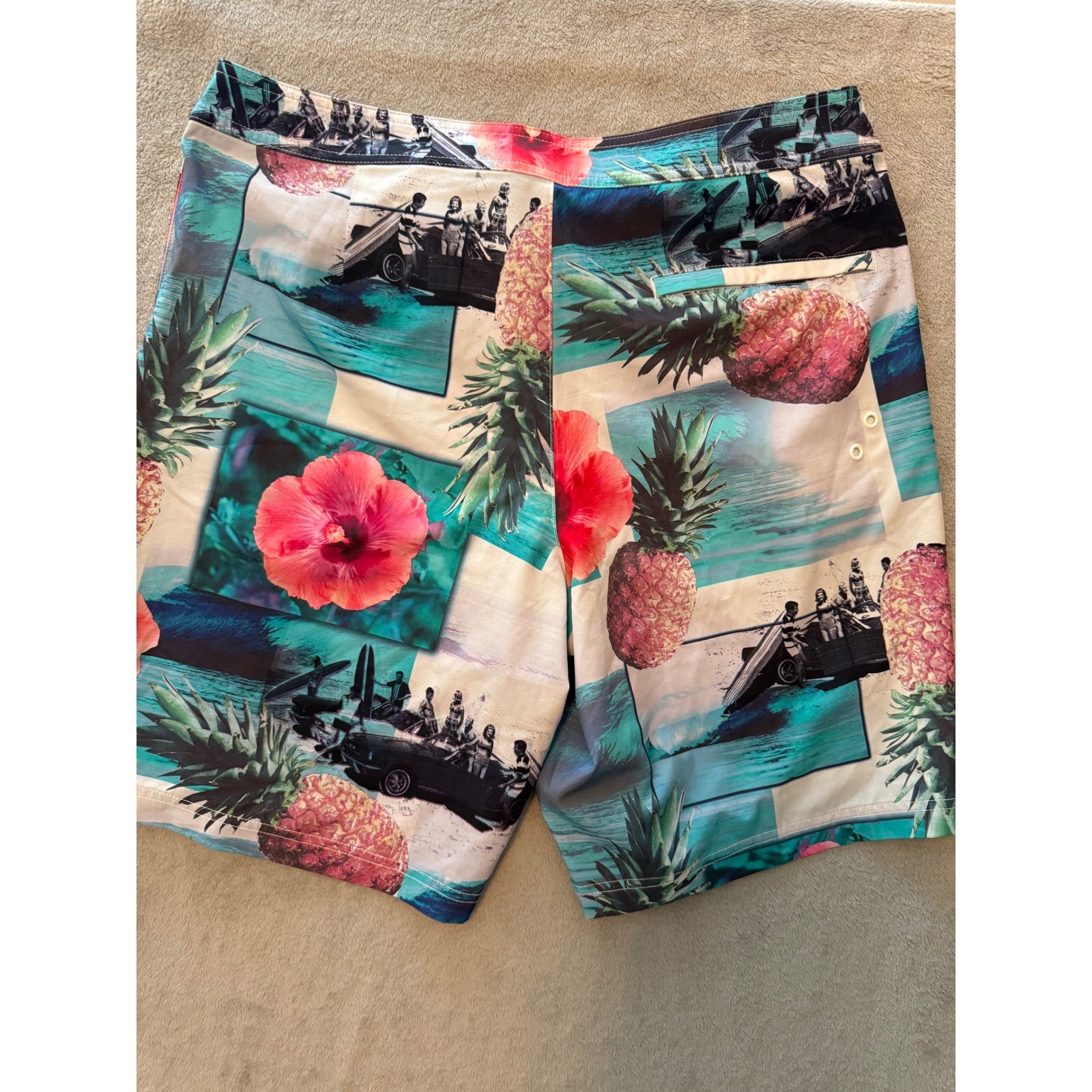 American Eagle Mens Tropical Pineapple Hibiscus Board Shorts Swim Trunks Large